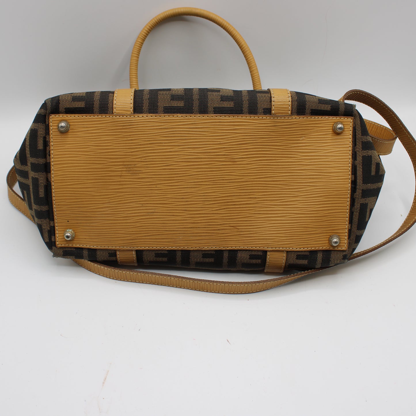 Fendi Zucca Brown Canvas Leather Boston Crossbody Bag