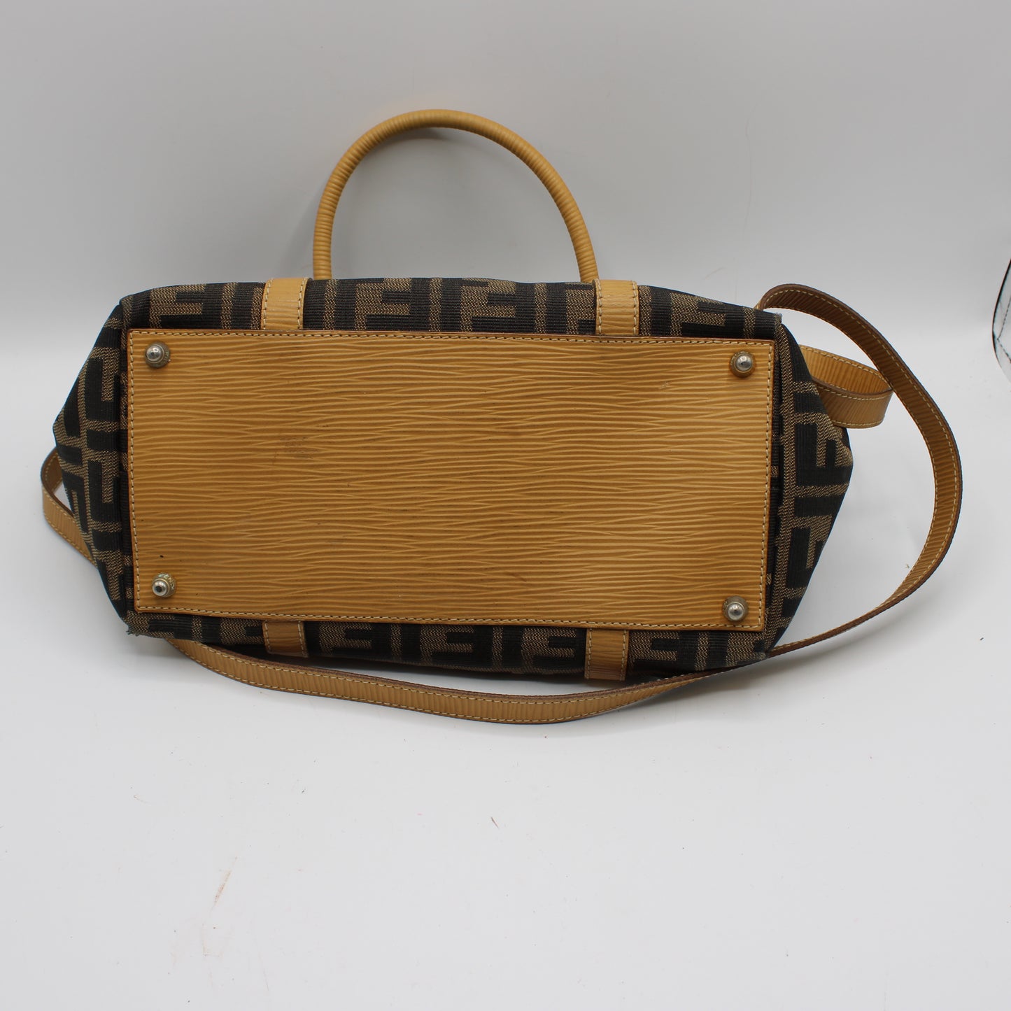 Fendi Zucca Brown Canvas Leather Boston Crossbody Bag
