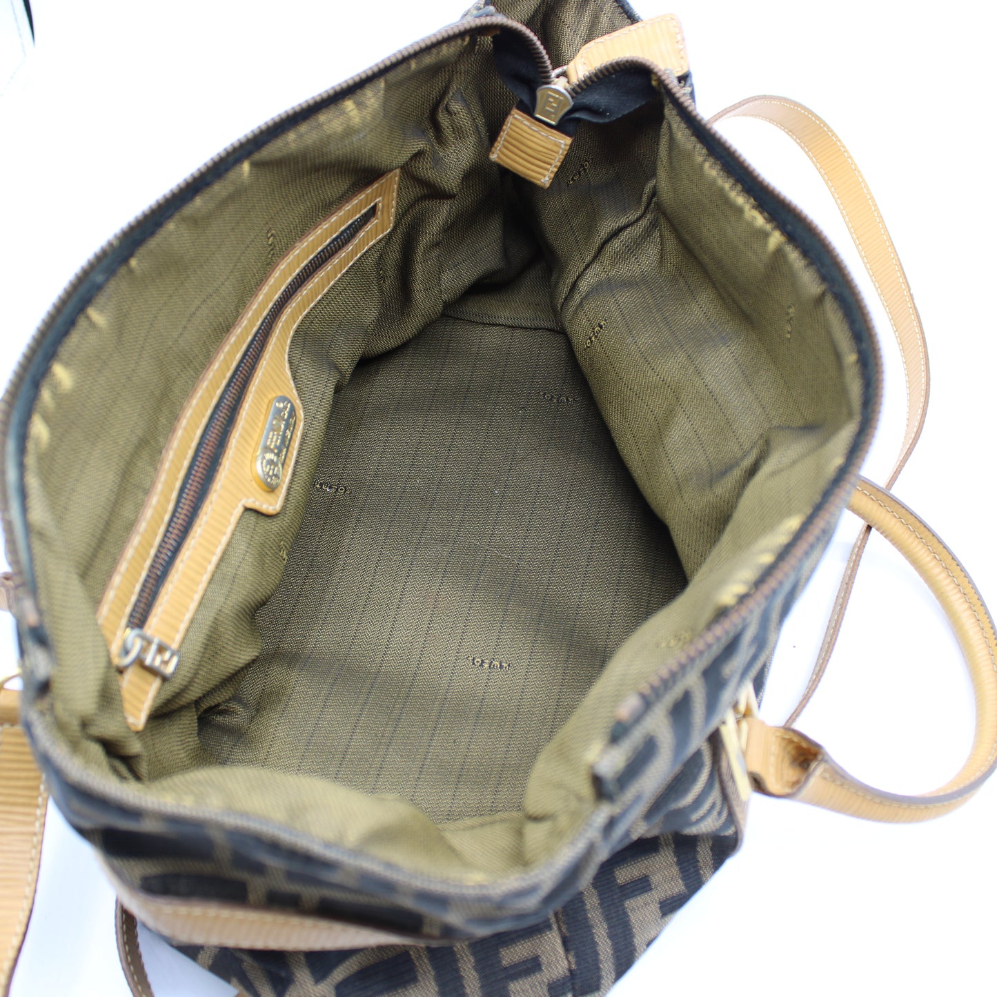 Fendi Zucca Brown Canvas Leather Boston Crossbody Bag