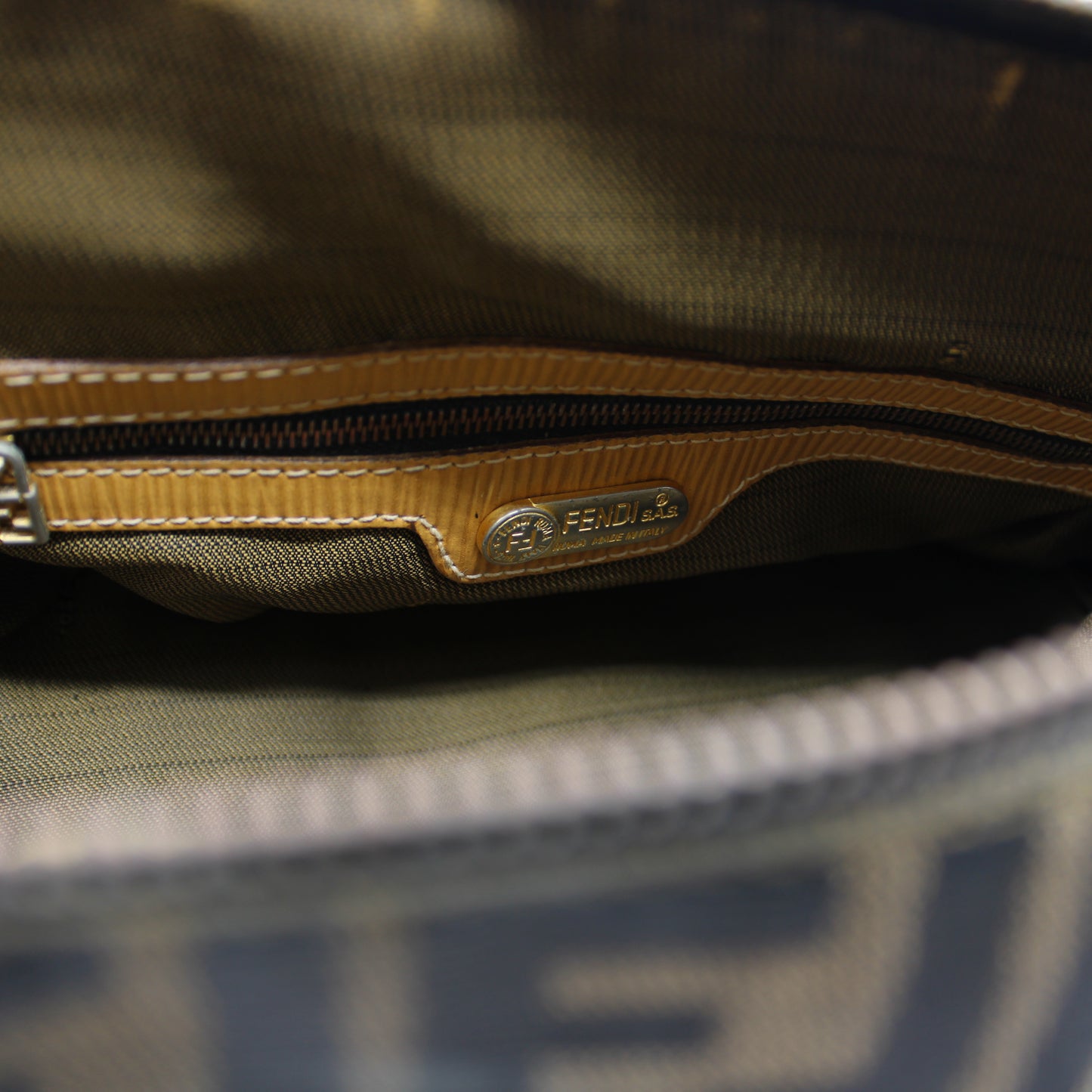 Fendi Zucca Brown Canvas Leather Boston Crossbody Bag