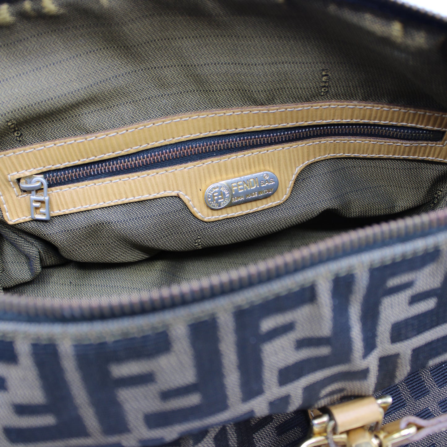 Fendi Zucca Brown Canvas Leather Boston Crossbody Bag