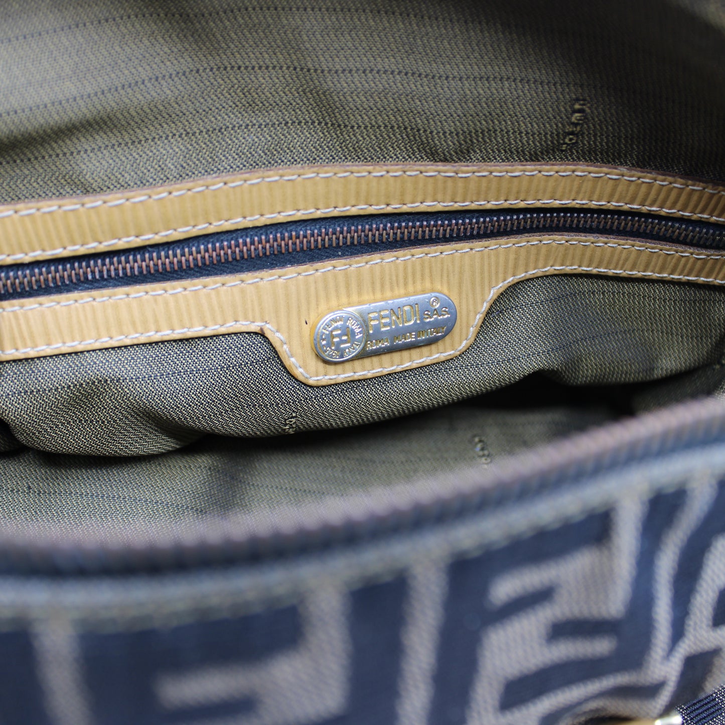 Fendi Zucca Brown Canvas Leather Boston Crossbody Bag