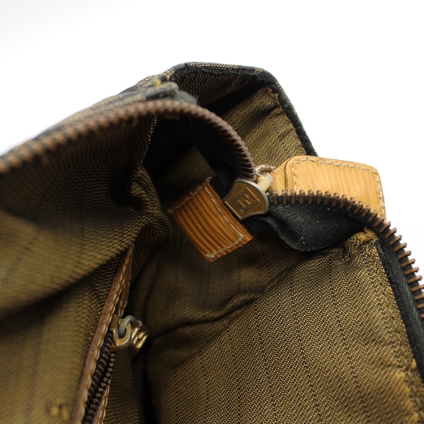 Fendi Zucca Brown Canvas Leather Boston Crossbody Bag