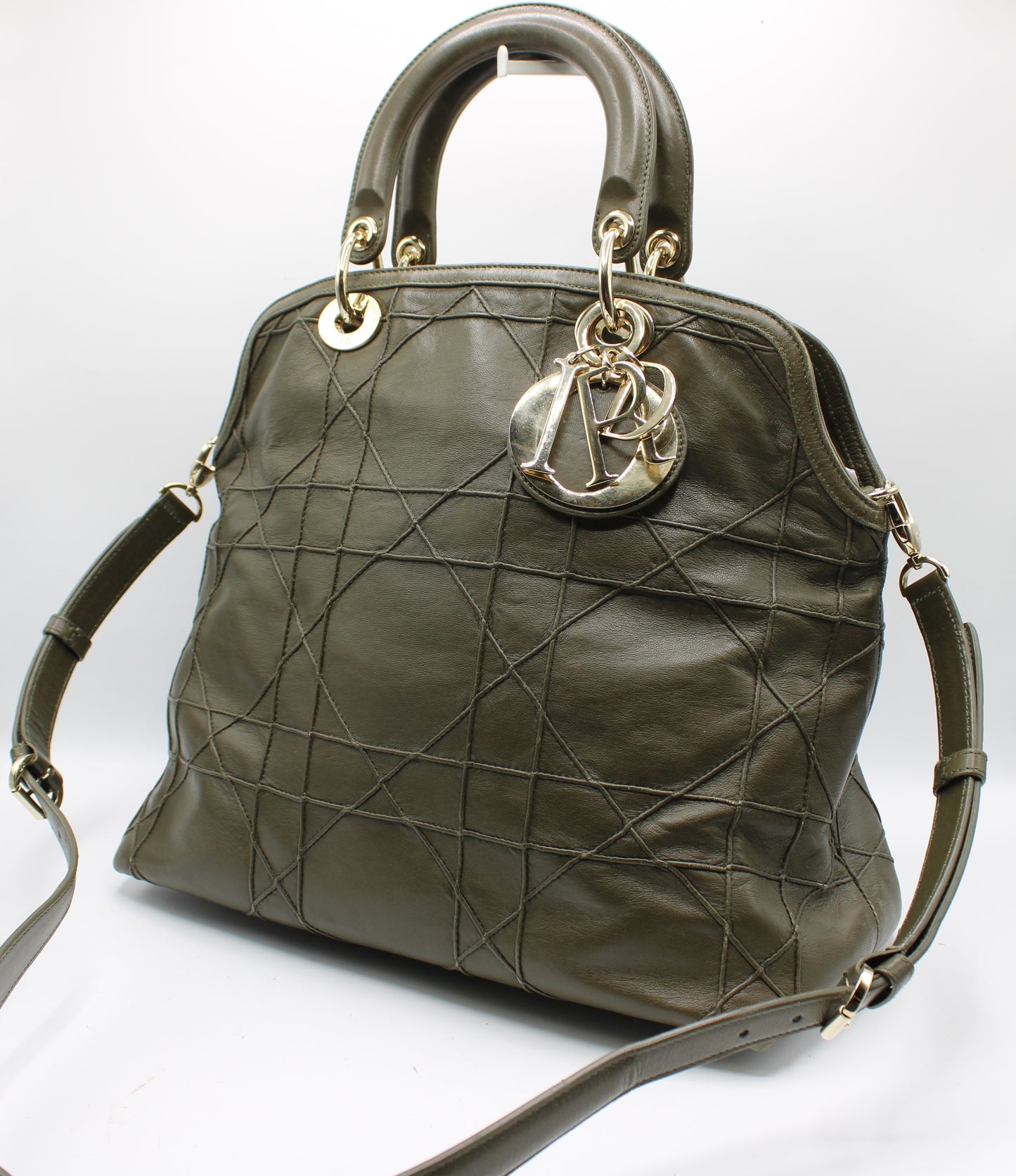Christian Dior Khaki Leather Granville Large Tote Bag