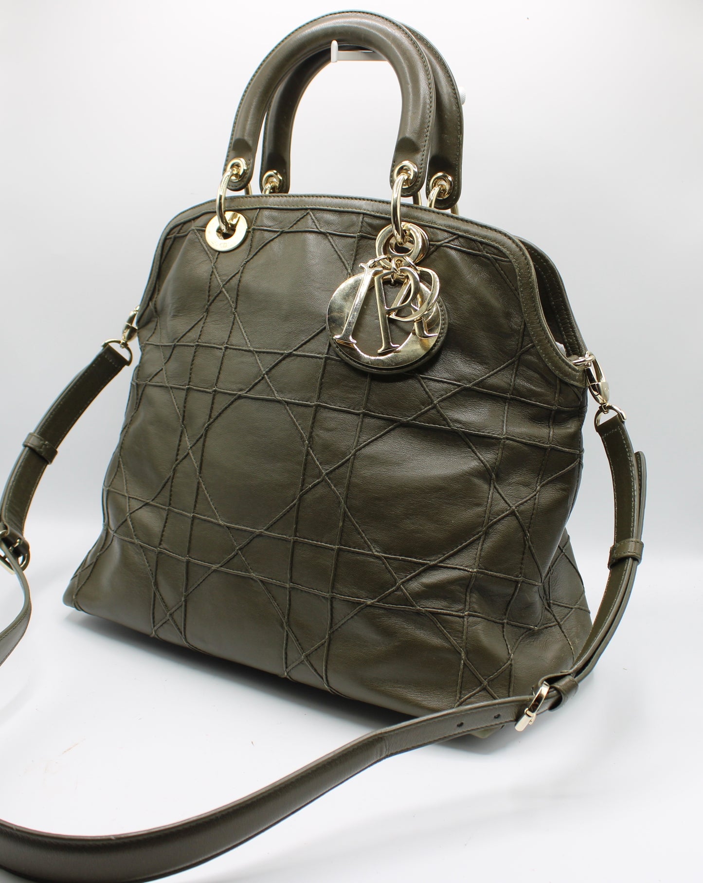 Christian Dior Khaki Leather Granville Large Tote Bag