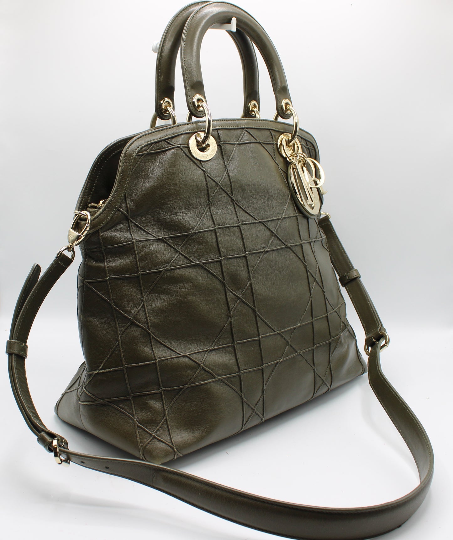 Christian Dior Khaki Leather Granville Large Tote Bag