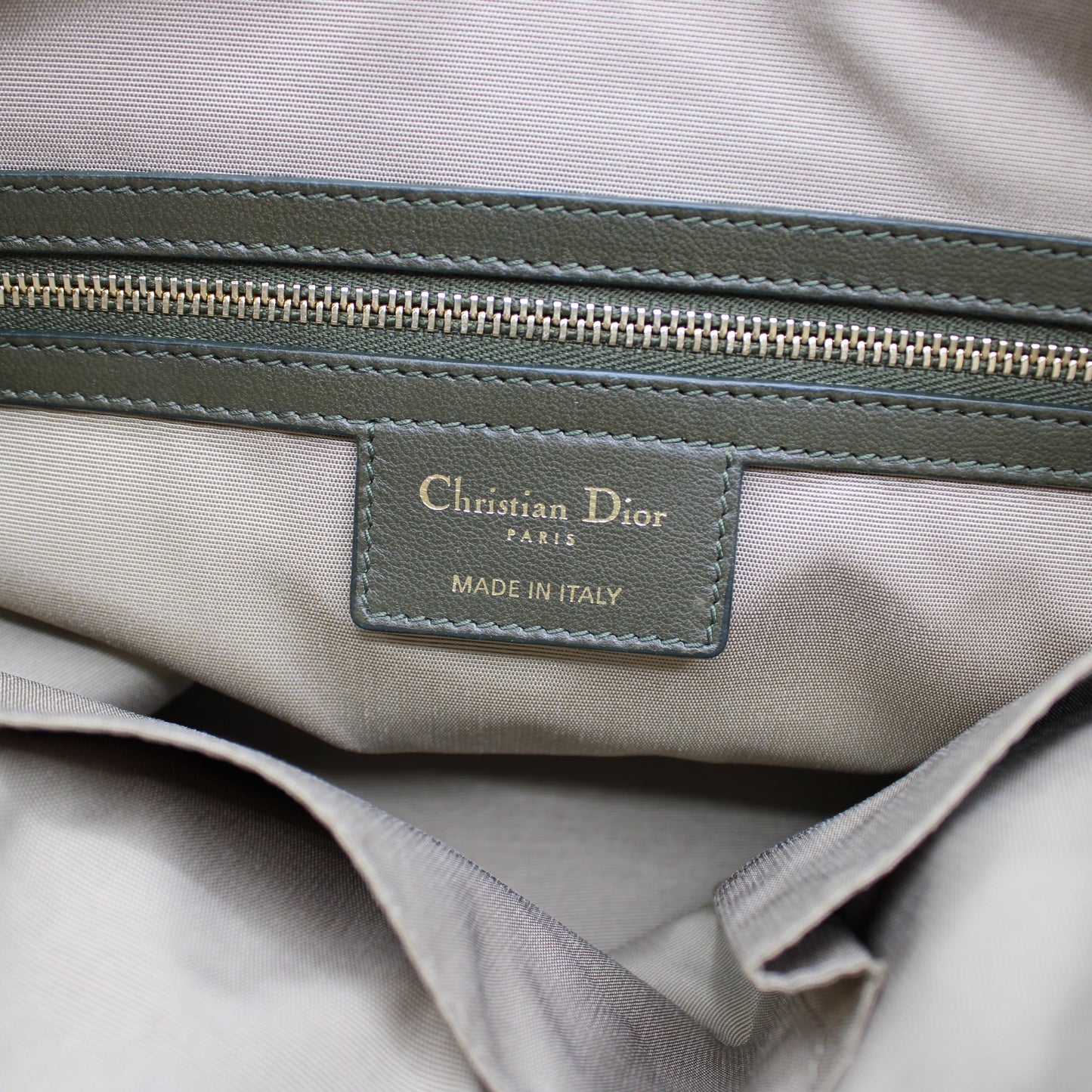 Christian Dior Khaki Leather Granville Large Tote Bag