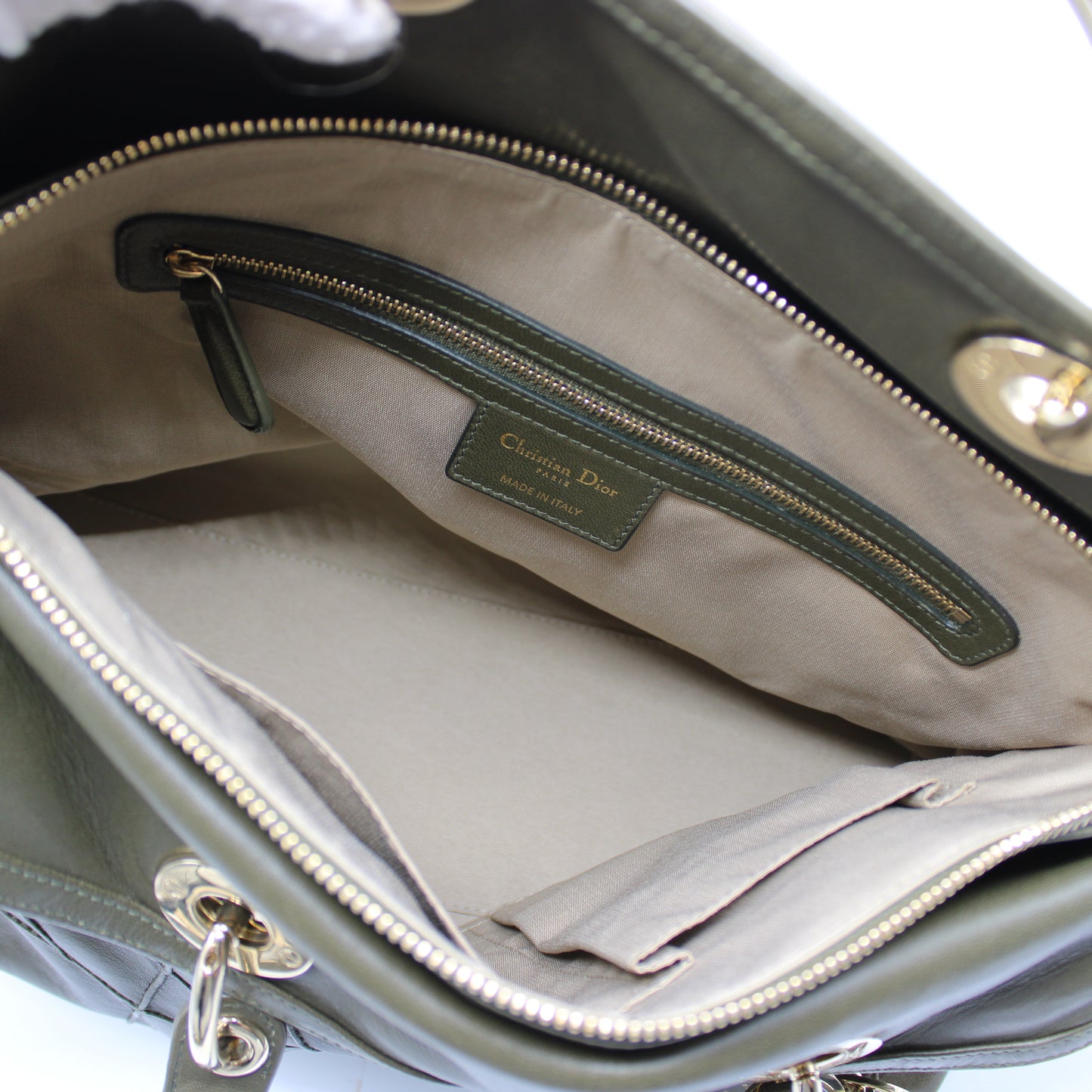Christian Dior Khaki Leather Granville Large Tote Bag