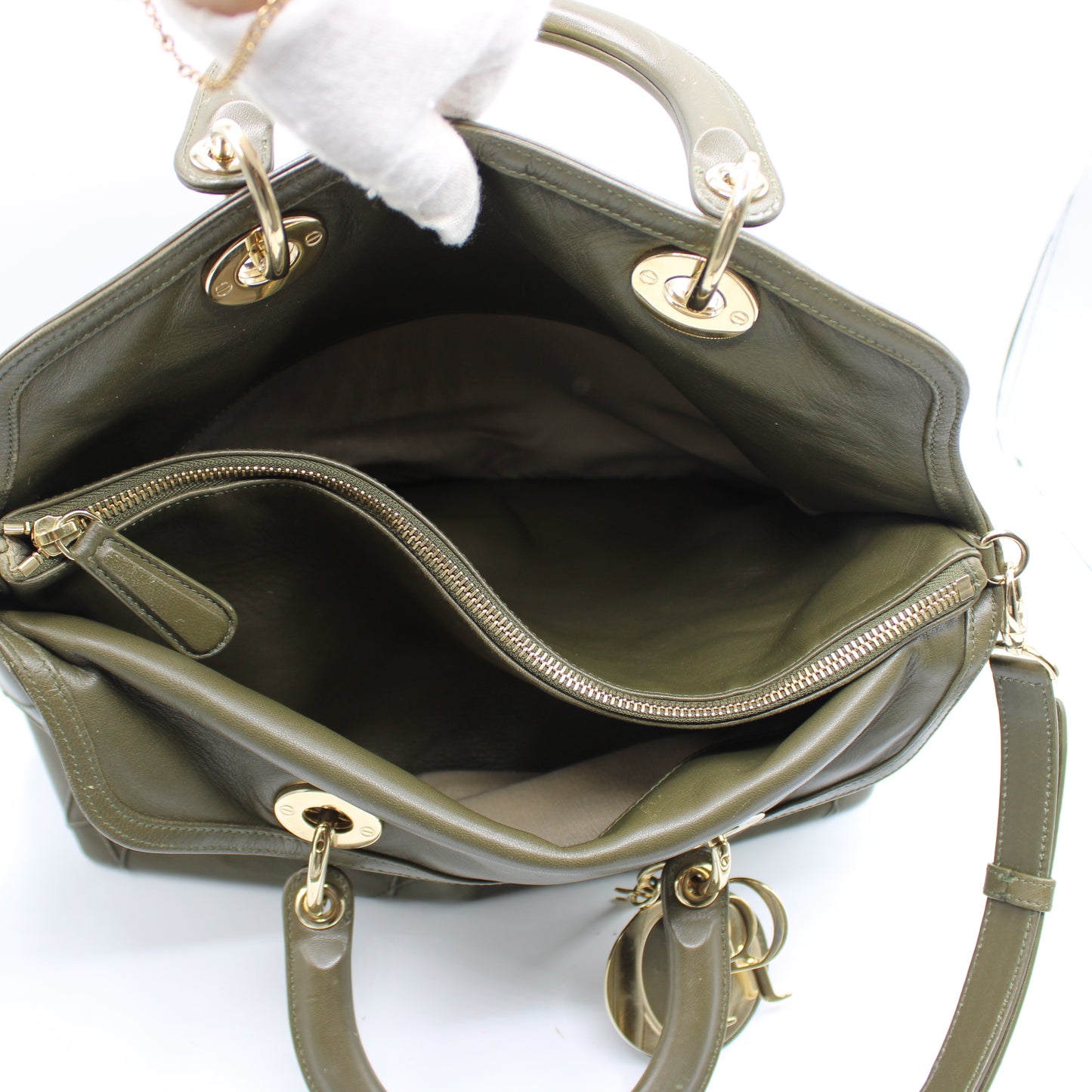Christian Dior Khaki Leather Granville Large Tote Bag