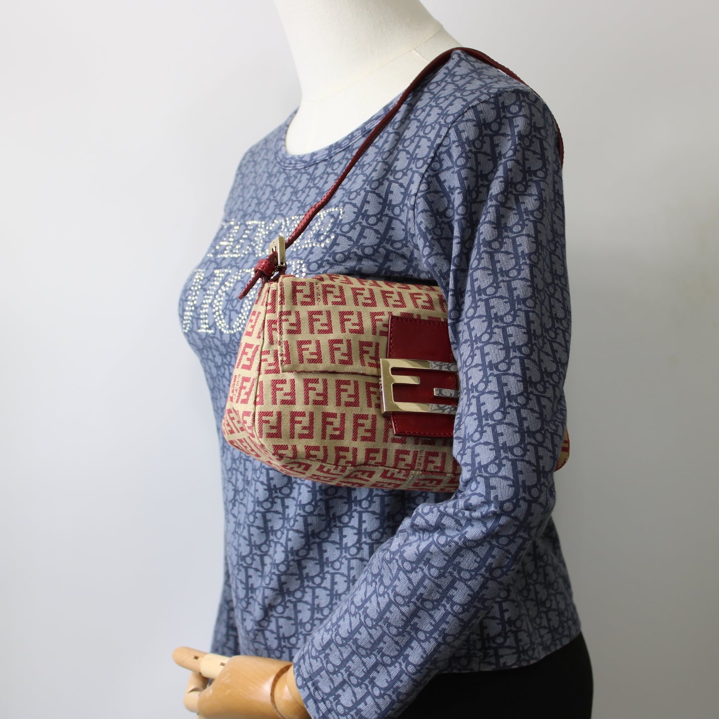 Fendi Red Zucca Canvas Baguette Mini Shoulder Bag