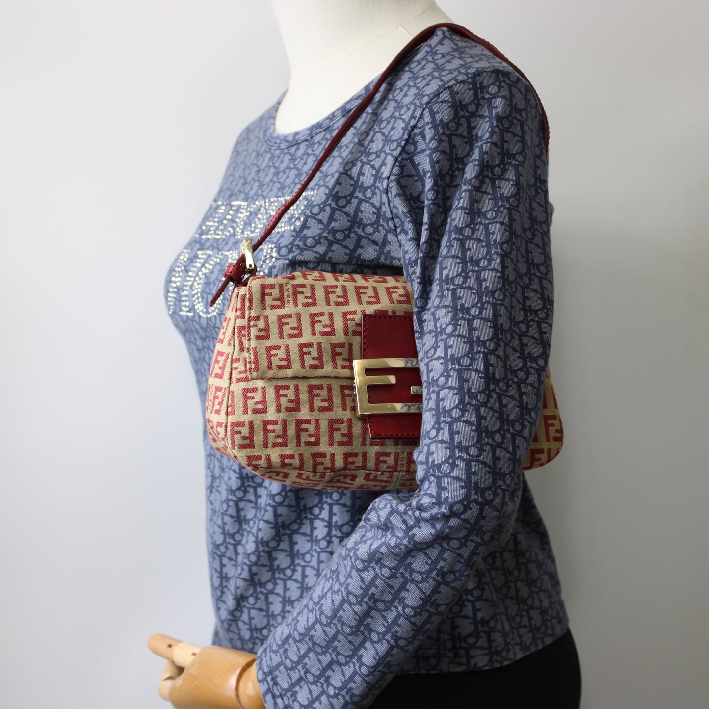 Fendi Red Zucca Canvas Baguette Mini Shoulder Bag