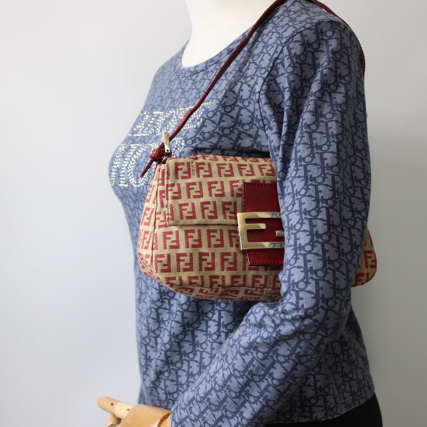 Fendi Red Zucca Canvas Baguette Mini Shoulder Bag
