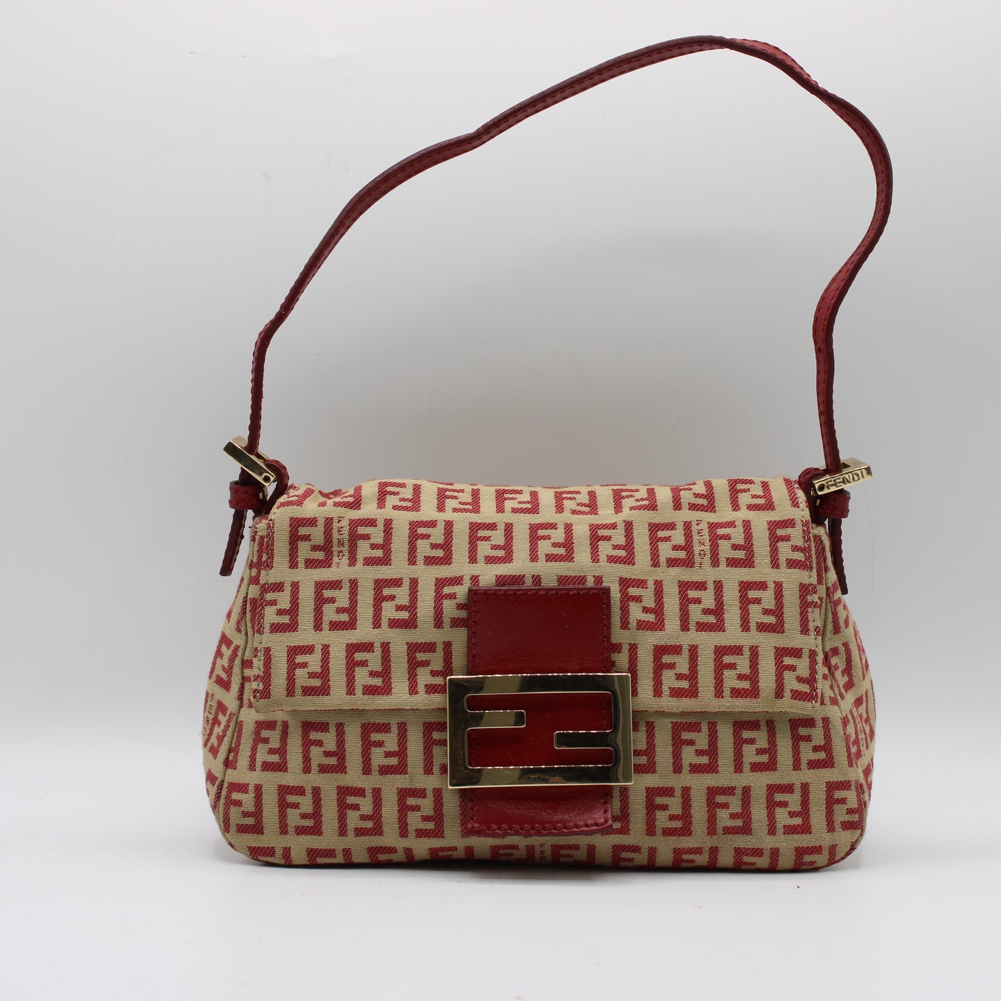 Fendi Red Zucca Canvas Baguette Mini Shoulder Bag