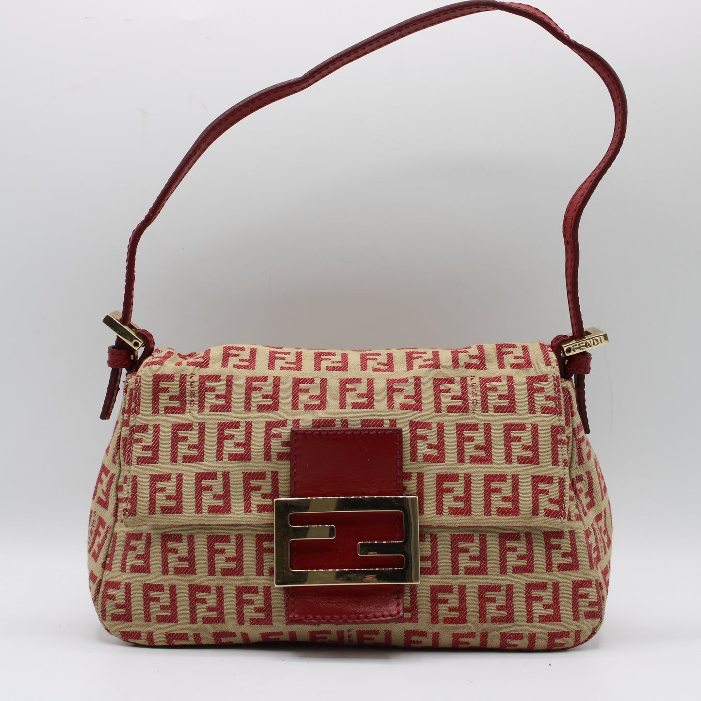 Fendi Red Zucca Canvas Baguette Mini Shoulder Bag