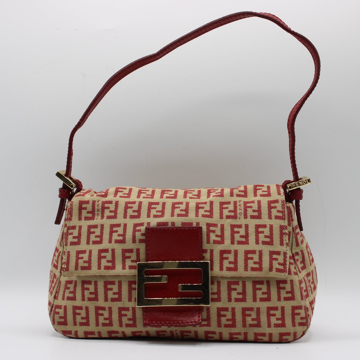 Fendi Red Zucca Canvas Baguette Mini Shoulder Bag
