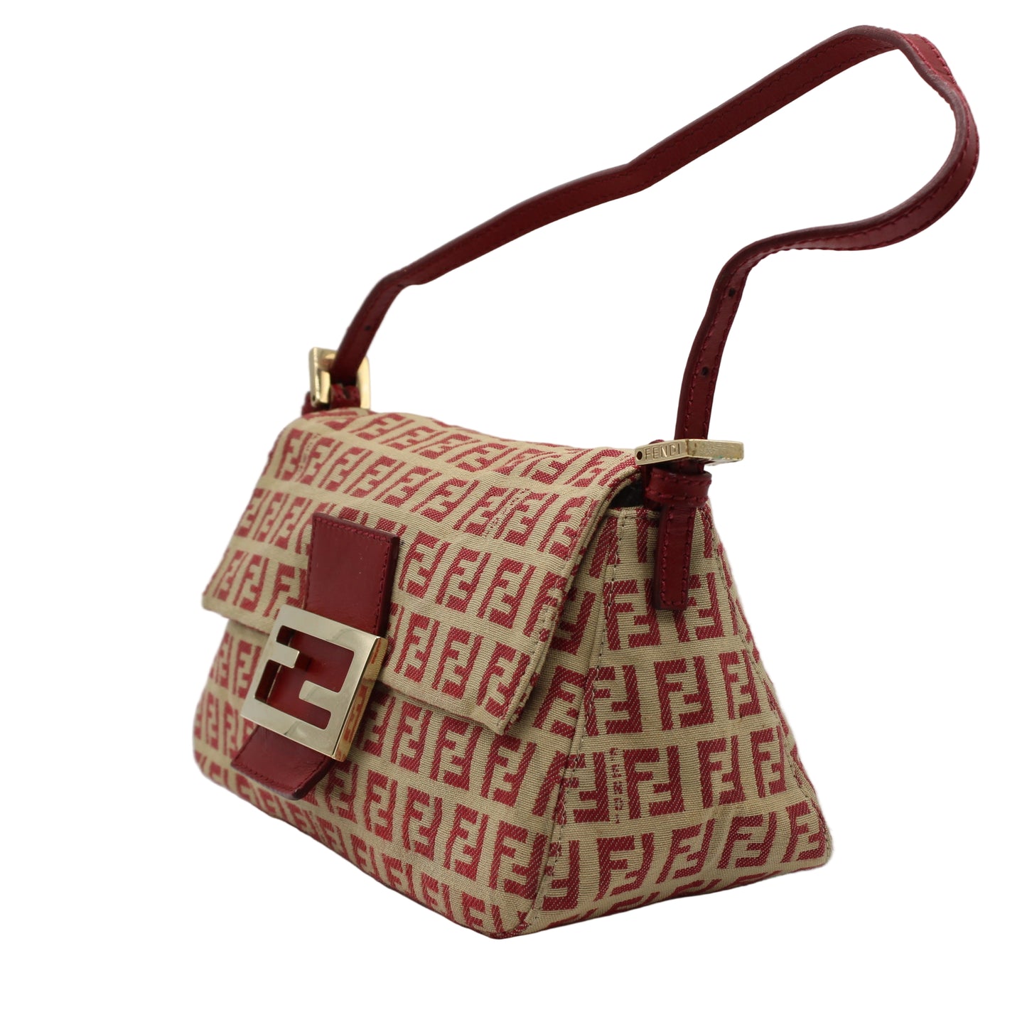 Fendi Red Zucca Canvas Baguette Mini Shoulder Bag