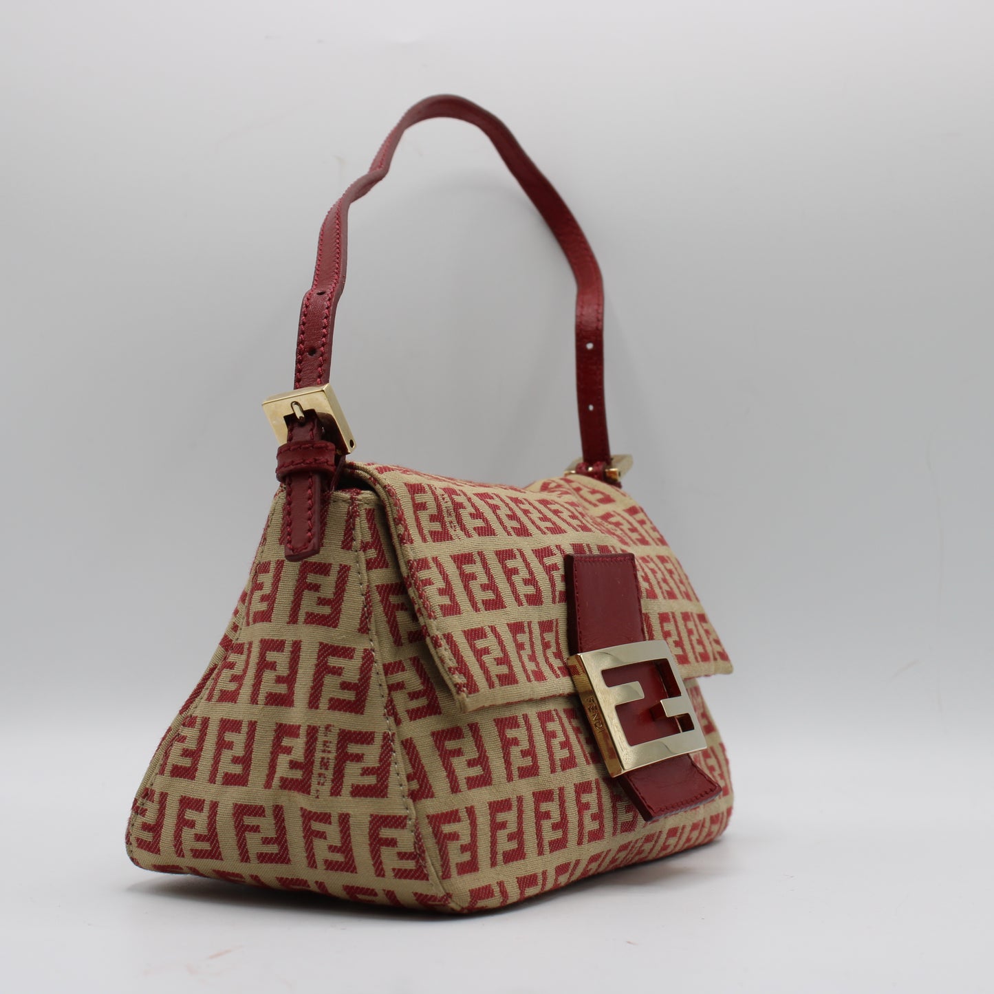 Fendi Red Zucca Canvas Baguette Mini Shoulder Bag