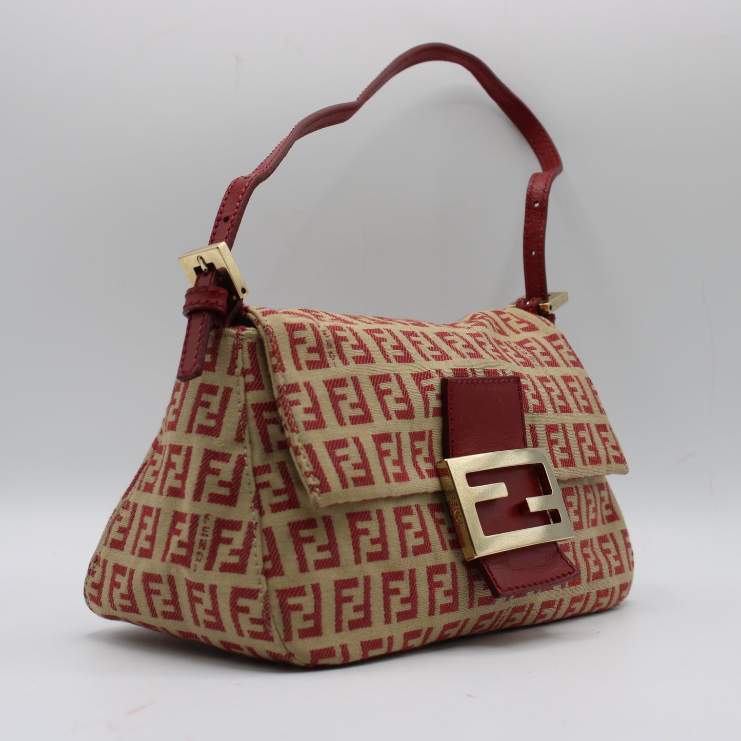 Fendi Red Zucca Canvas Baguette Mini Shoulder Bag