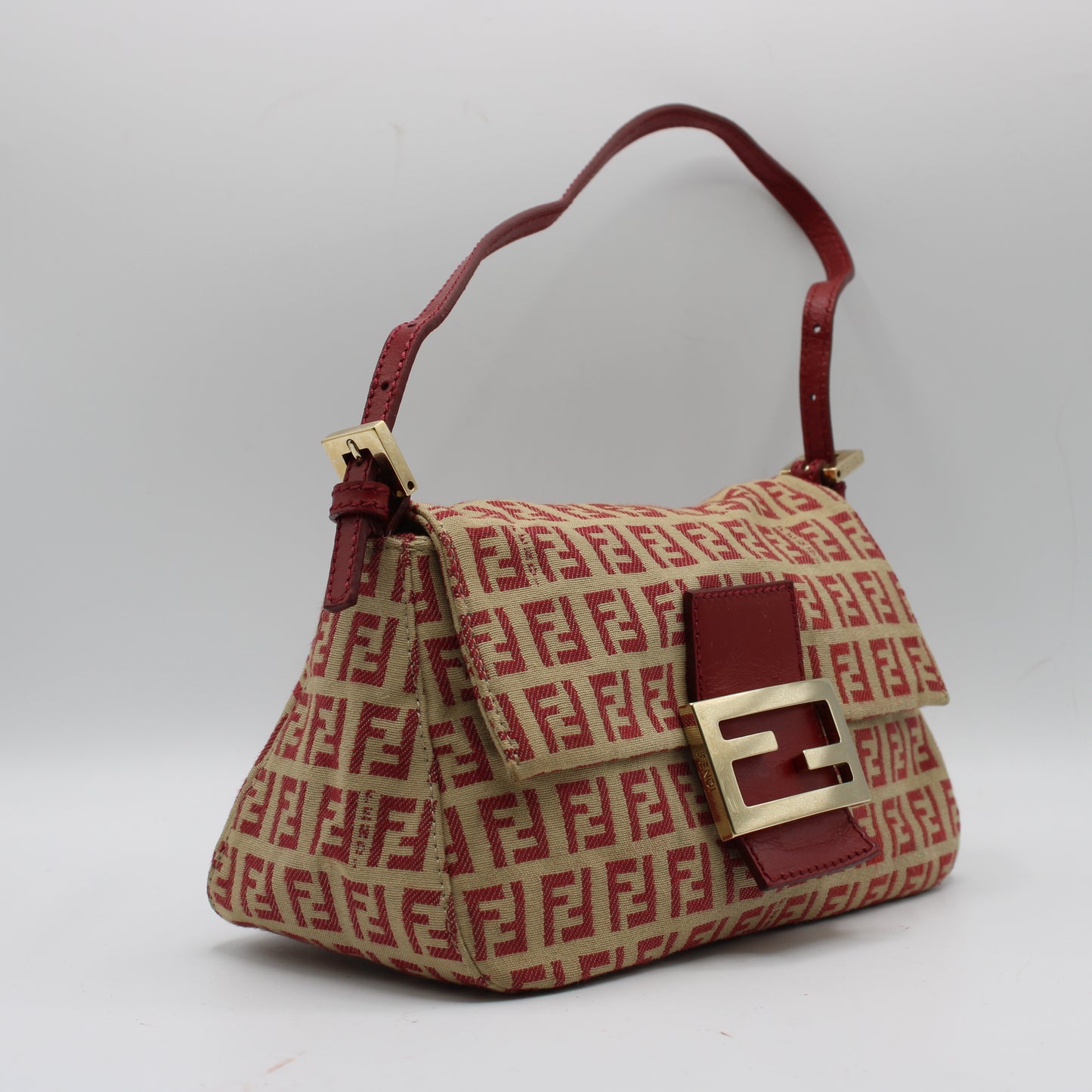 Fendi Red Zucca Canvas Baguette Mini Shoulder Bag