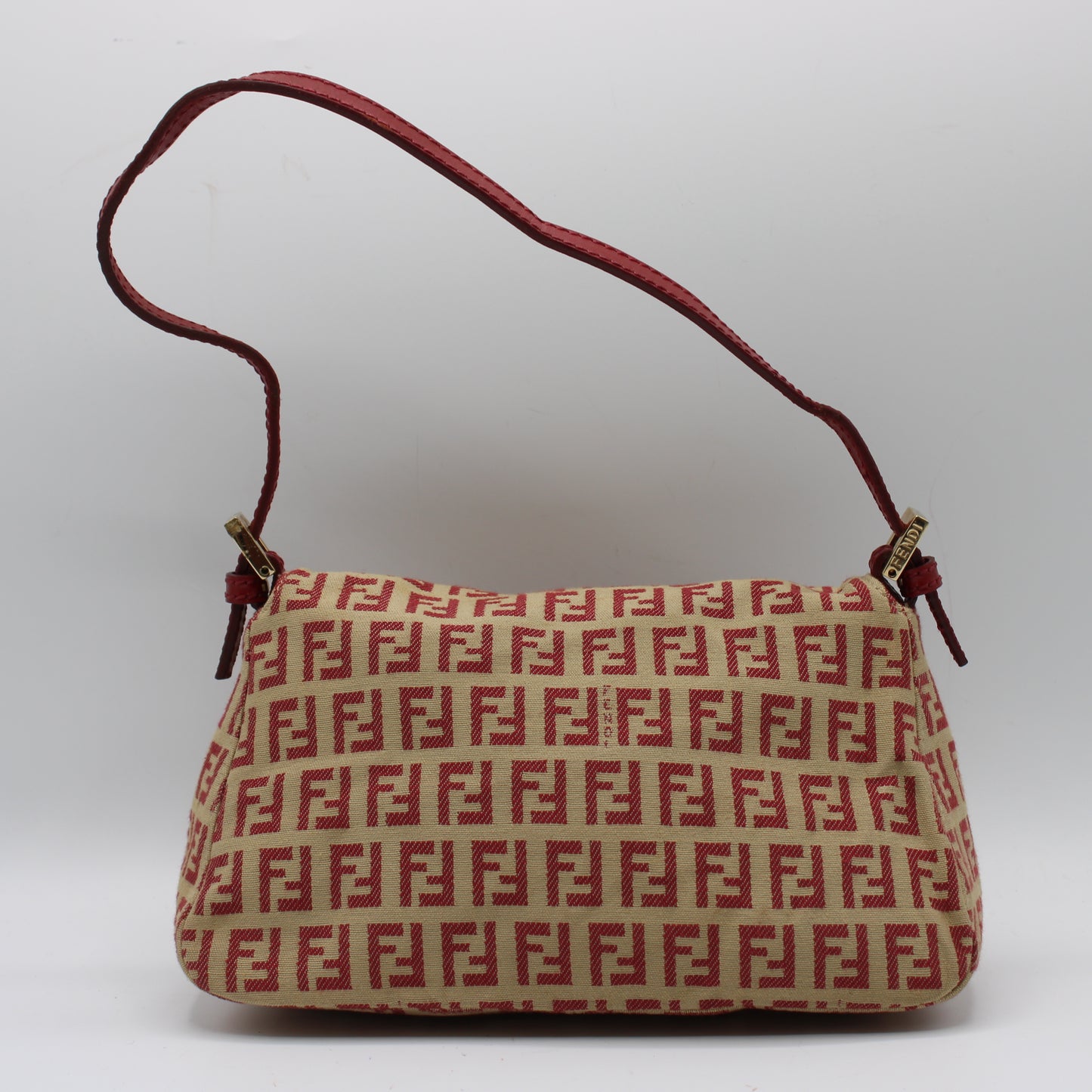 Fendi Red Zucca Canvas Baguette Mini Shoulder Bag