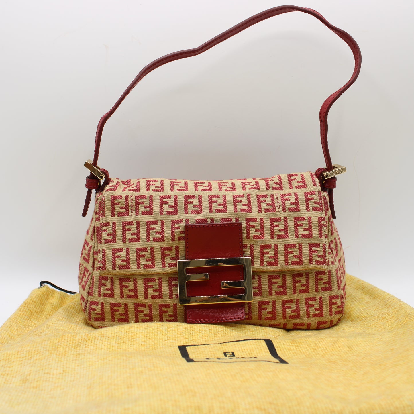 Fendi Red Zucca Canvas Baguette Mini Shoulder Bag