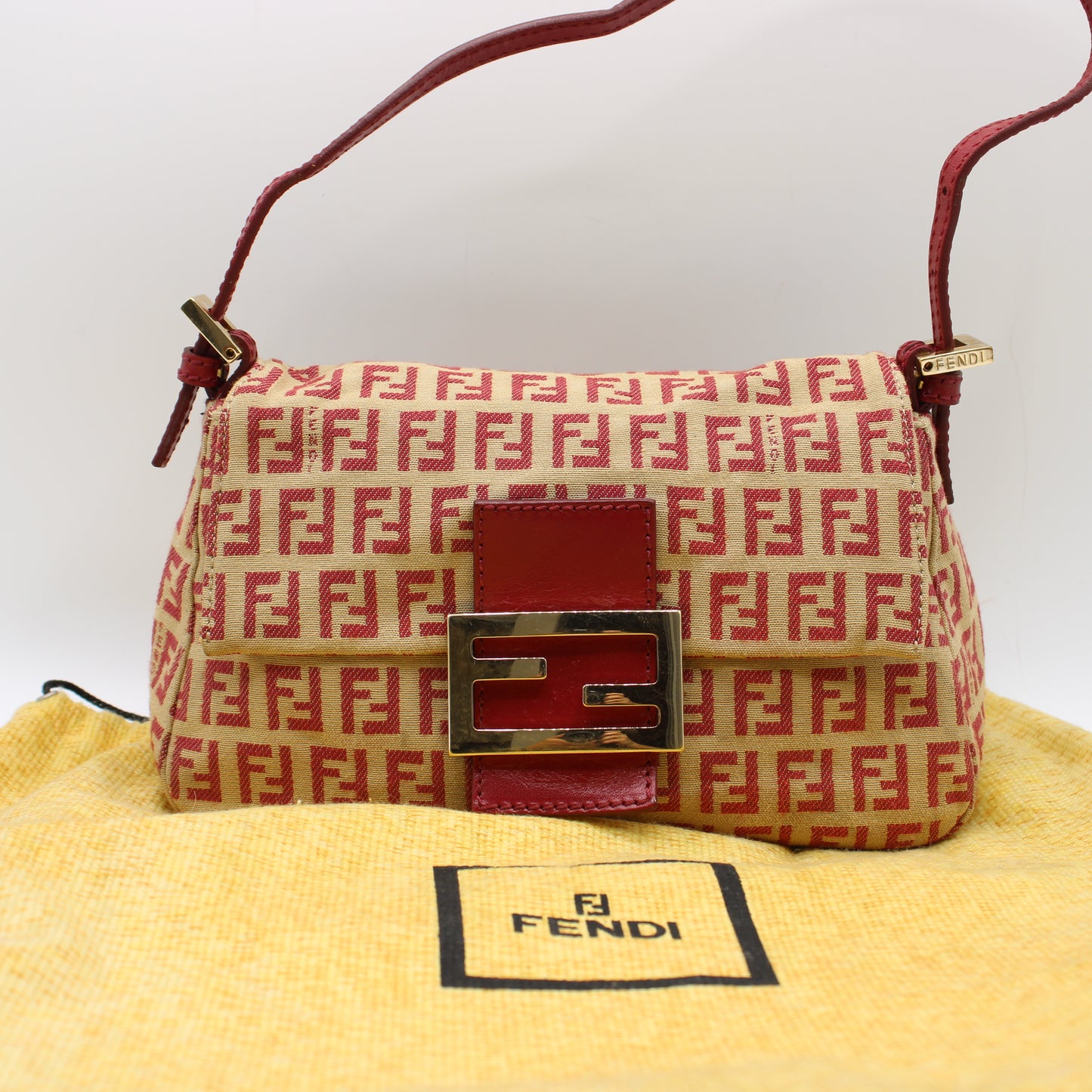 Fendi Red Zucca Canvas Baguette Mini Shoulder Bag
