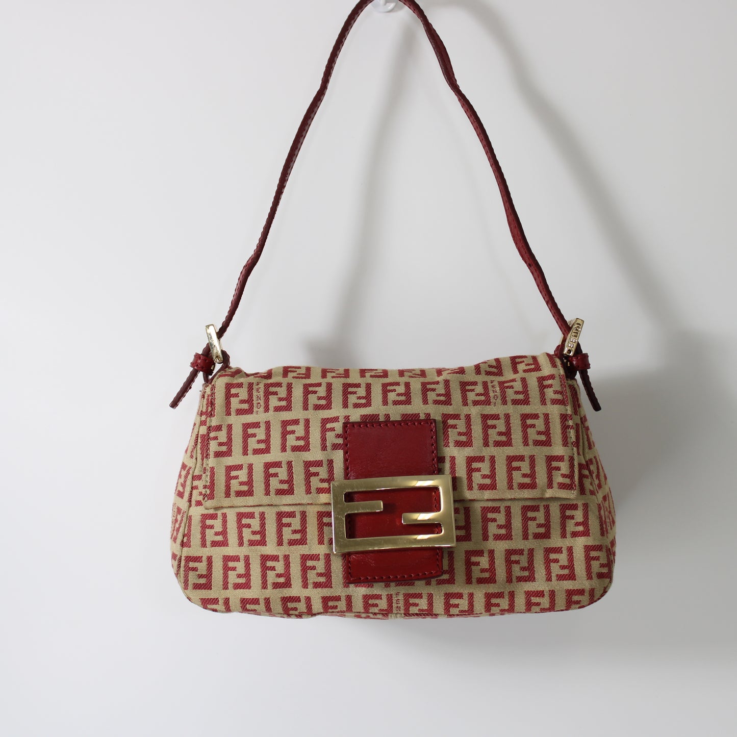 Fendi Red Zucca Canvas Baguette Mini Shoulder Bag