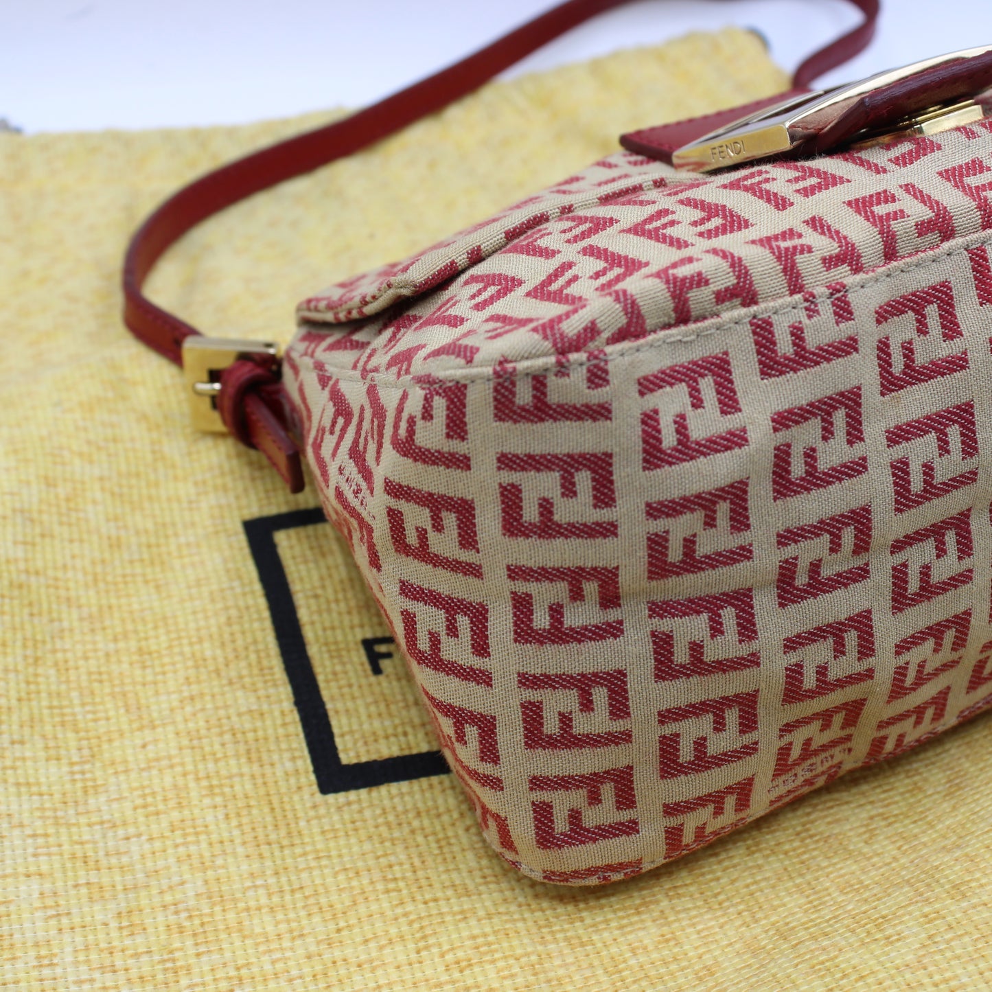 Fendi Red Zucca Canvas Baguette Mini Shoulder Bag