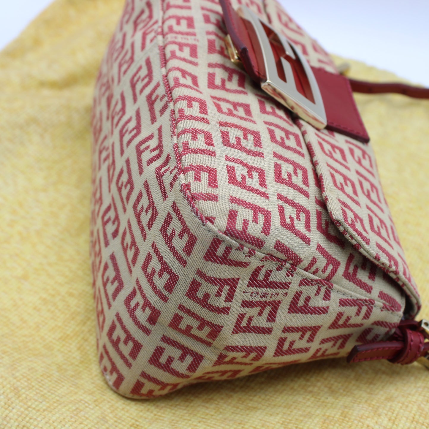 Fendi Red Zucca Canvas Baguette Mini Shoulder Bag