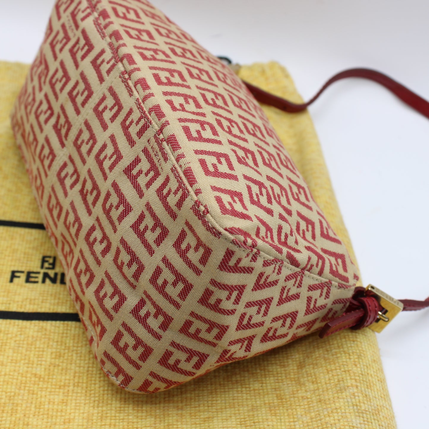 Fendi Red Zucca Canvas Baguette Mini Shoulder Bag