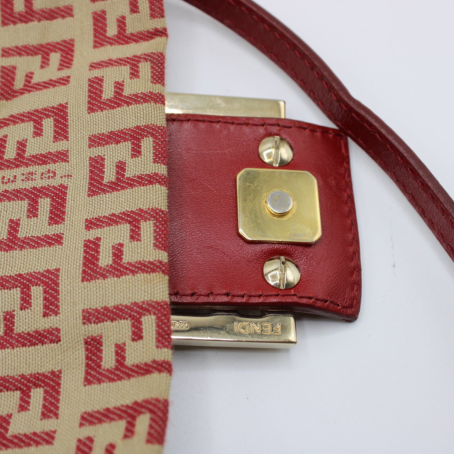 Fendi Red Zucca Canvas Baguette Mini Shoulder Bag