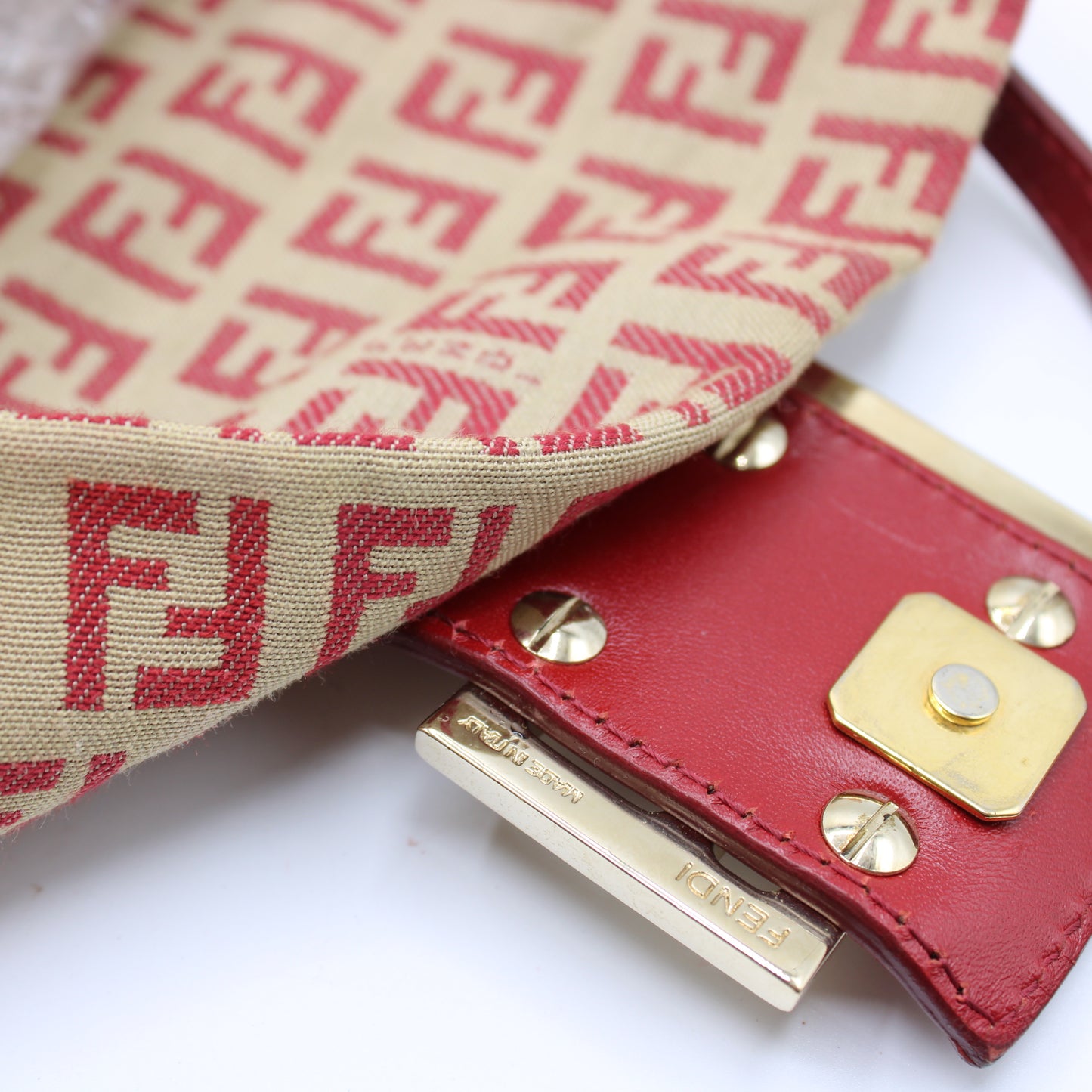 Fendi Red Zucca Canvas Baguette Mini Shoulder Bag