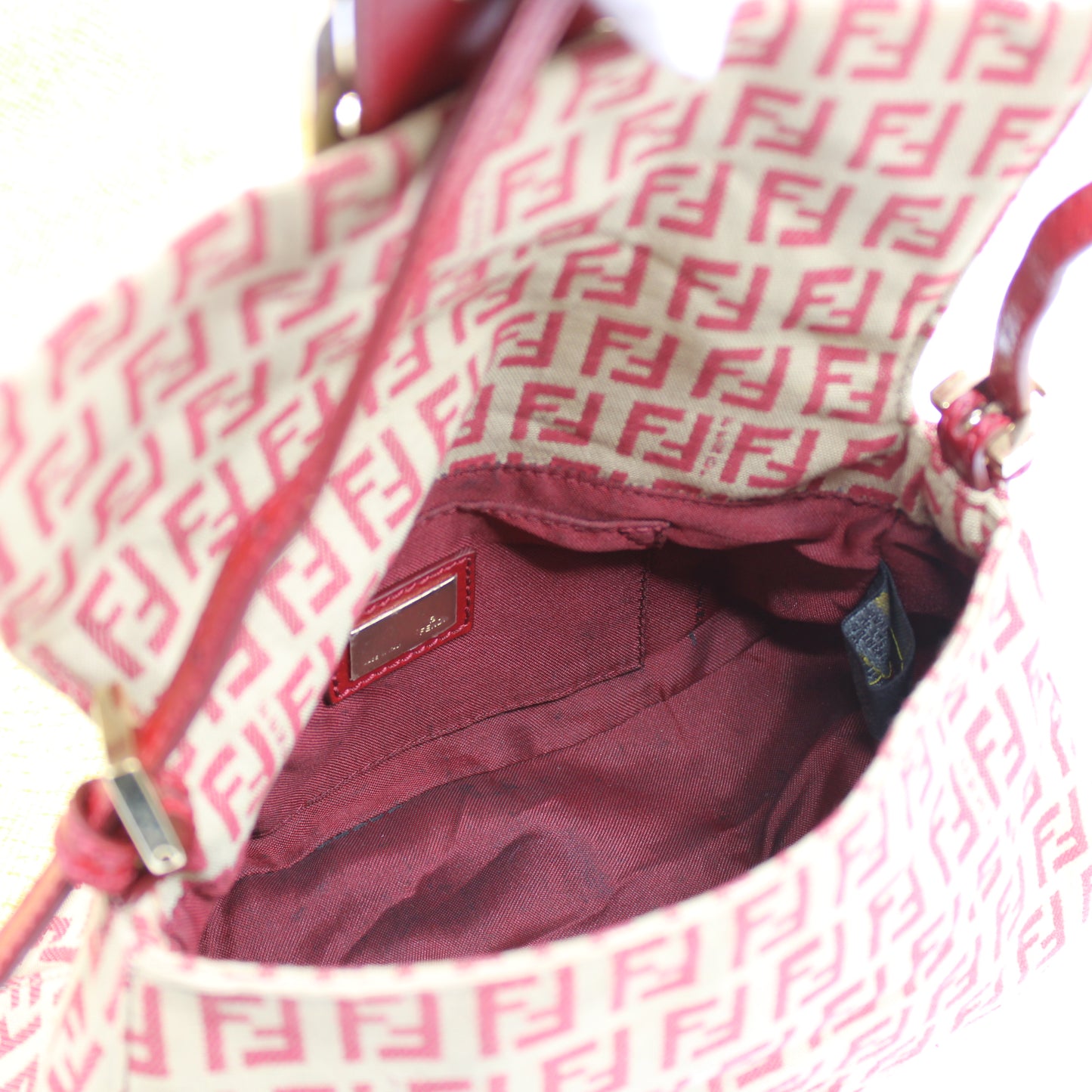 Fendi Red Zucca Canvas Baguette Mini Shoulder Bag