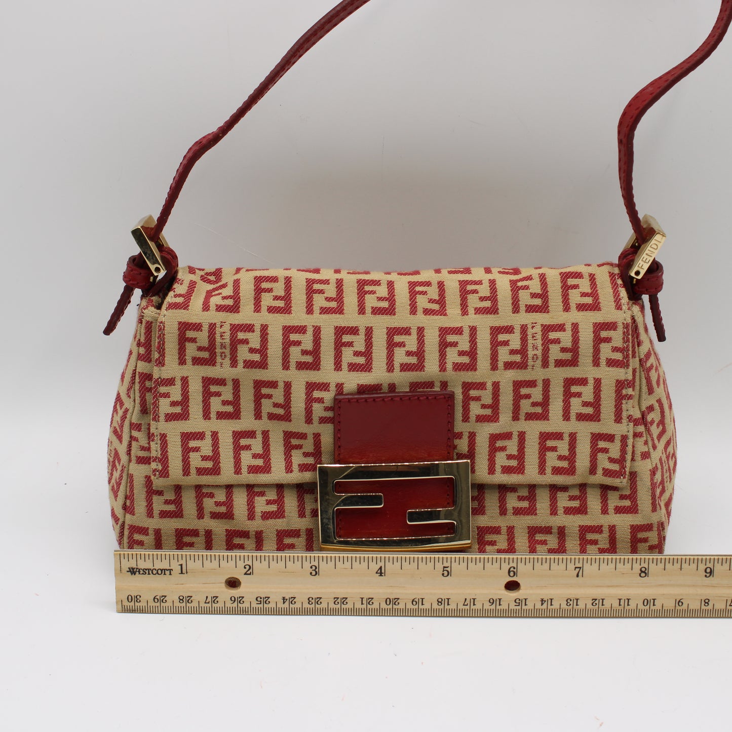Fendi Red Zucca Canvas Baguette Mini Shoulder Bag