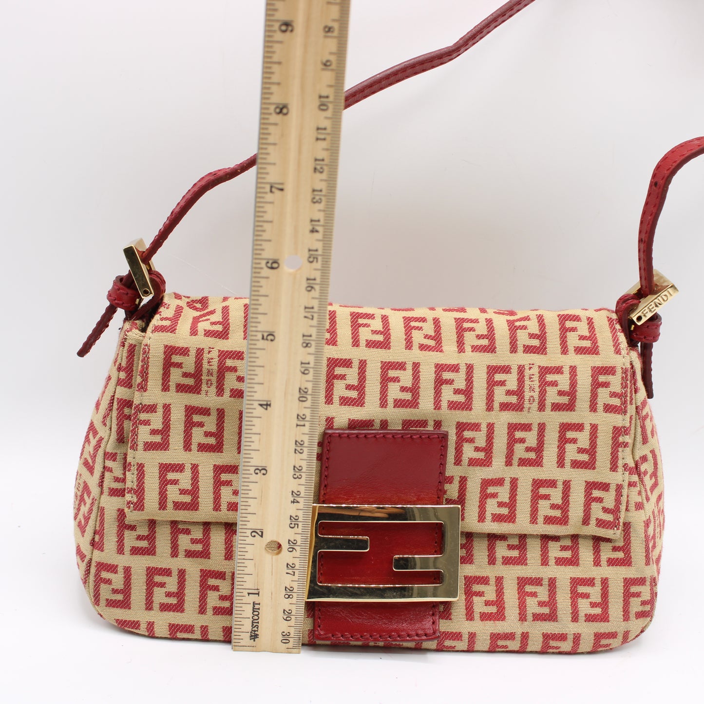 Fendi Red Zucca Canvas Baguette Mini Shoulder Bag