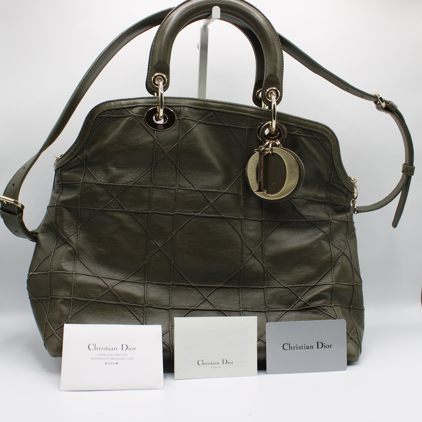 Christian Dior Khaki Leather Granville Large Tote Bag