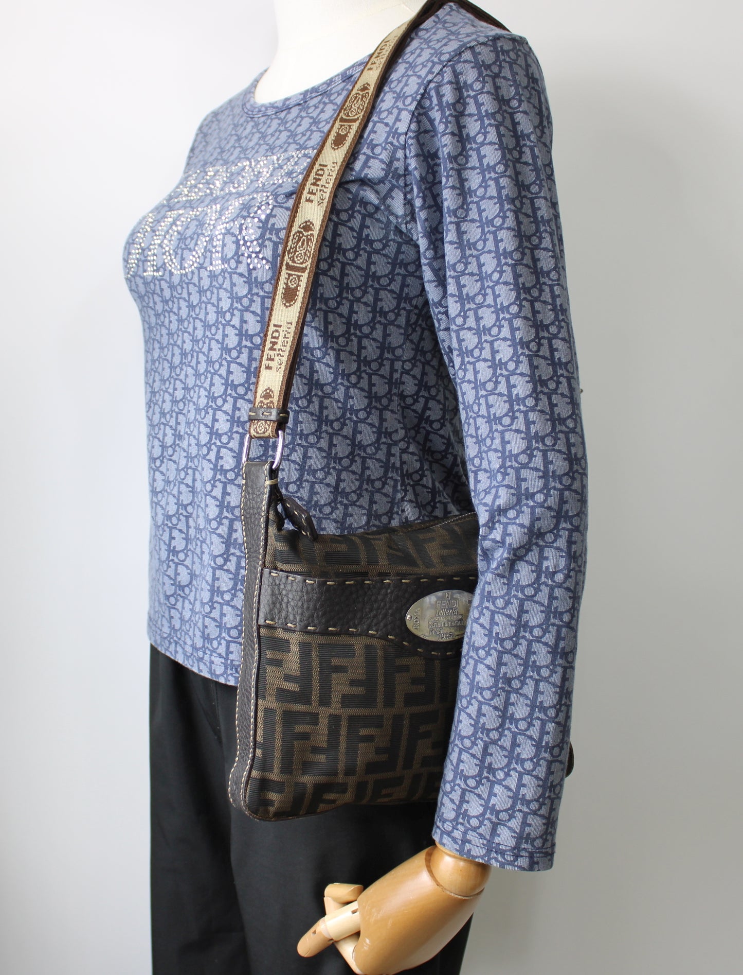 Fendi Brown Zucca Selleria Canvas Leather Crossbody Bag