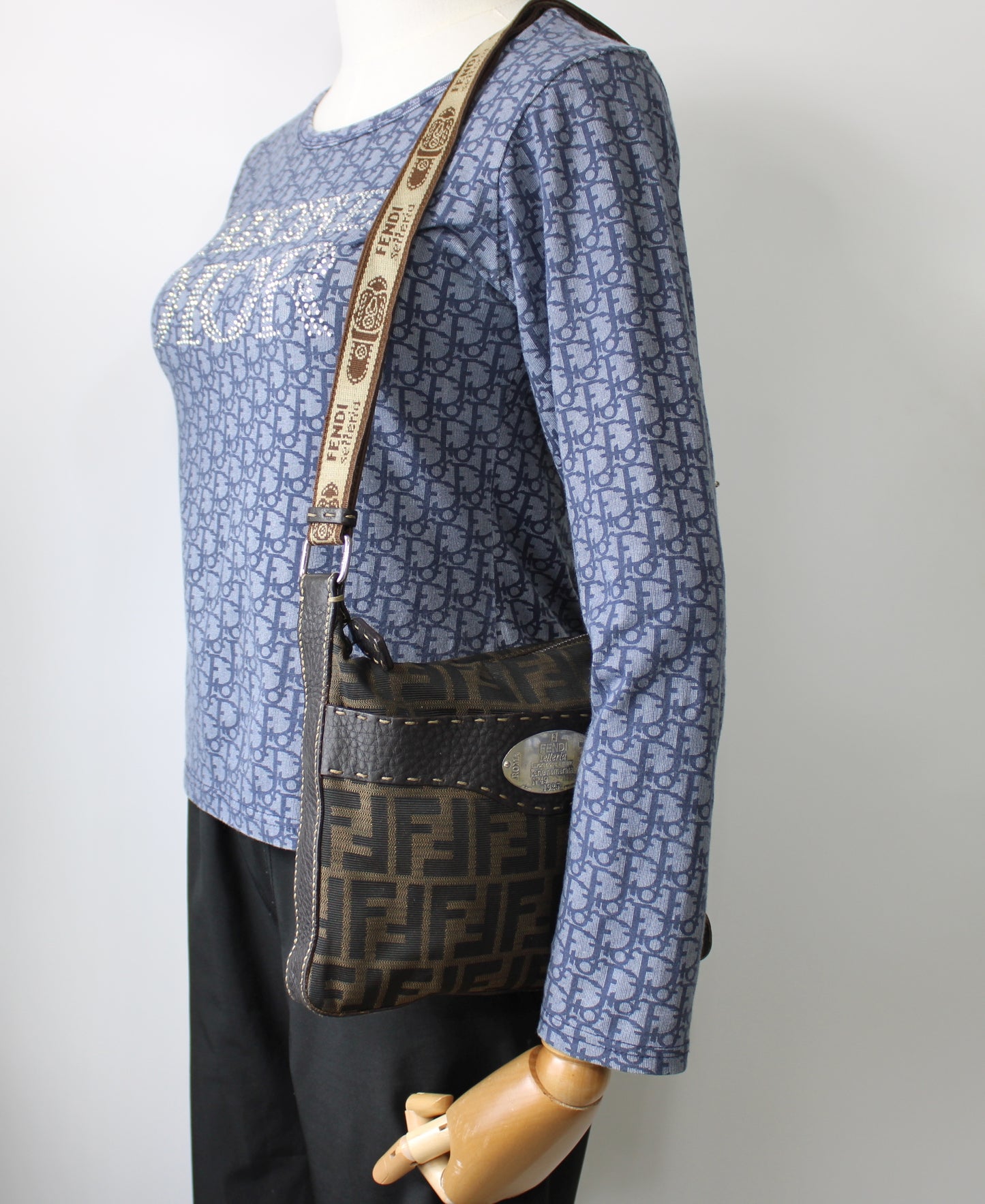 Fendi Brown Zucca Selleria Canvas Leather Crossbody Bag