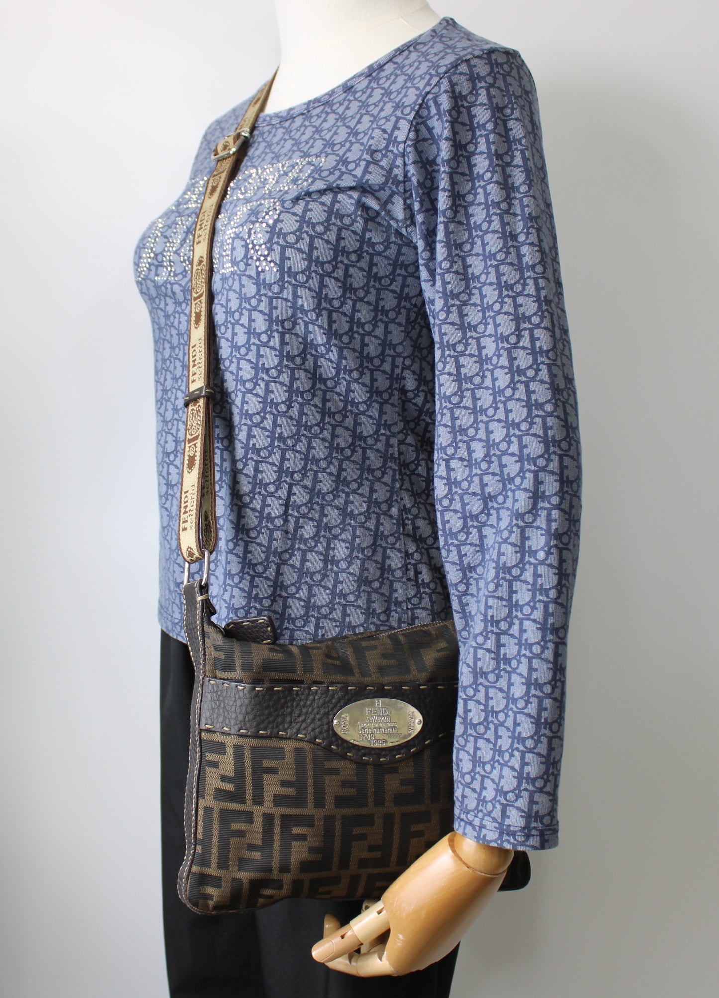 Fendi Brown Zucca Selleria Canvas Leather Crossbody Bag