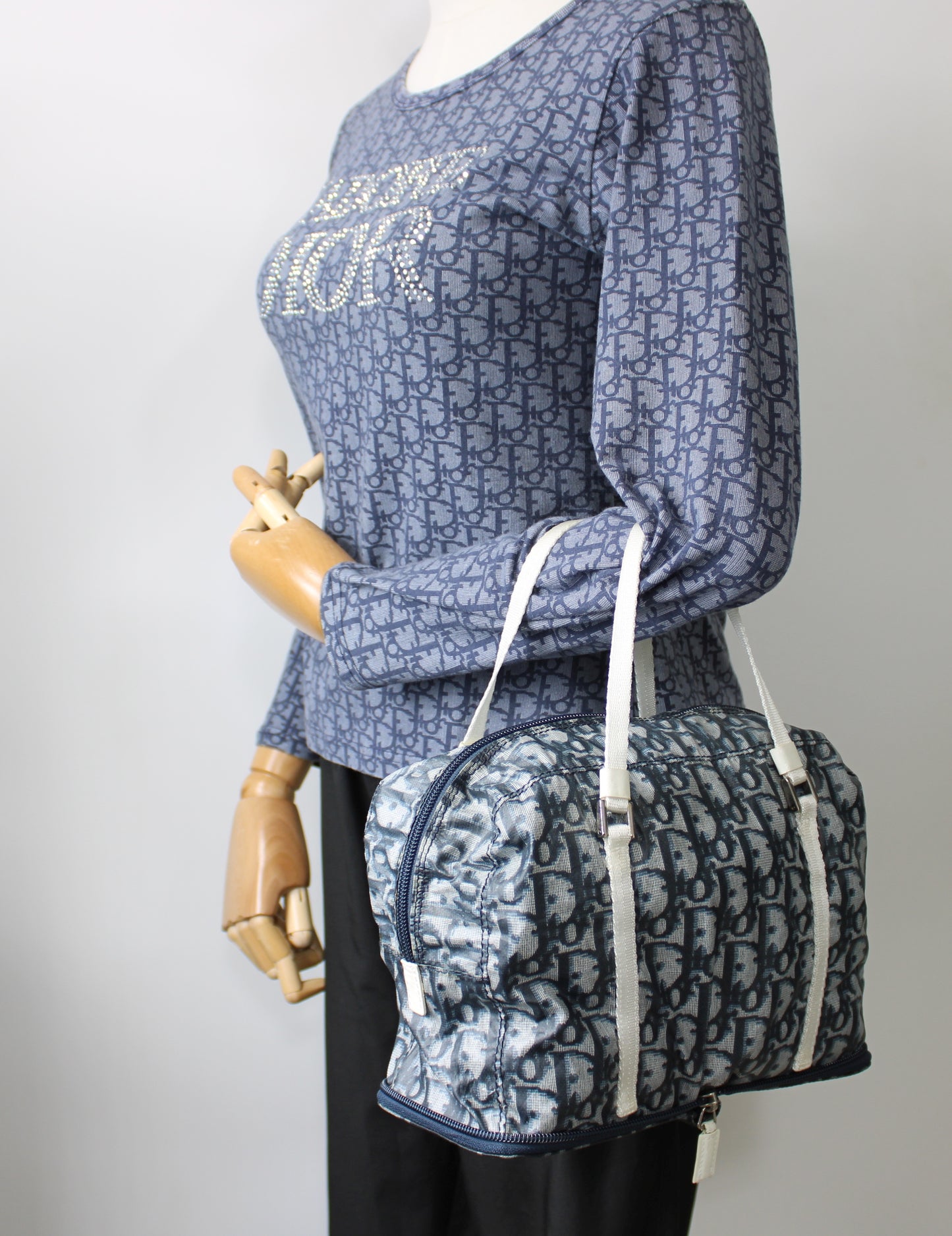 Christian Dior Blue White Trotter Nylon Foldable Travel Handbag