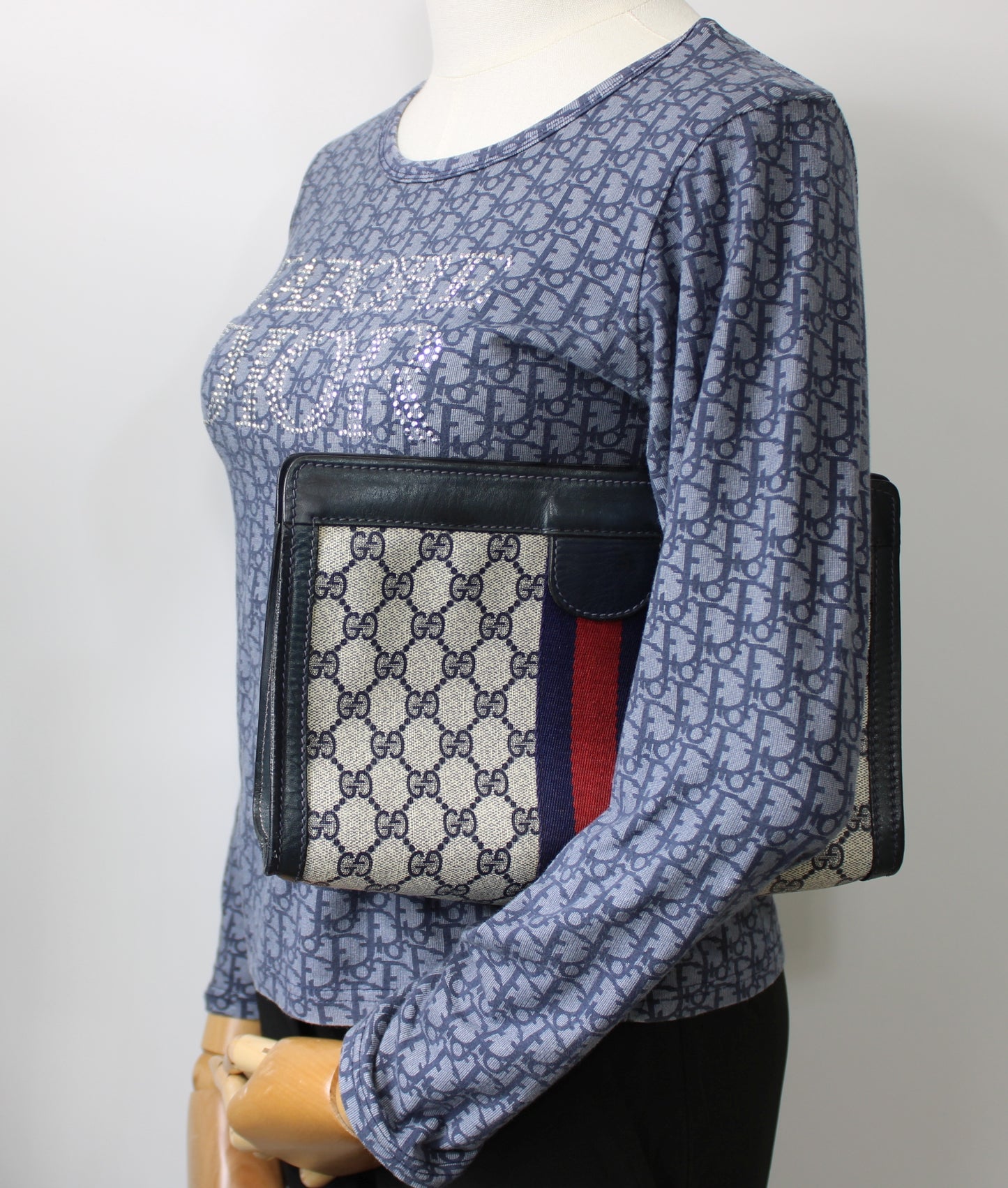 Gucci Navy GG Canvas Sherry Stripe Clutch