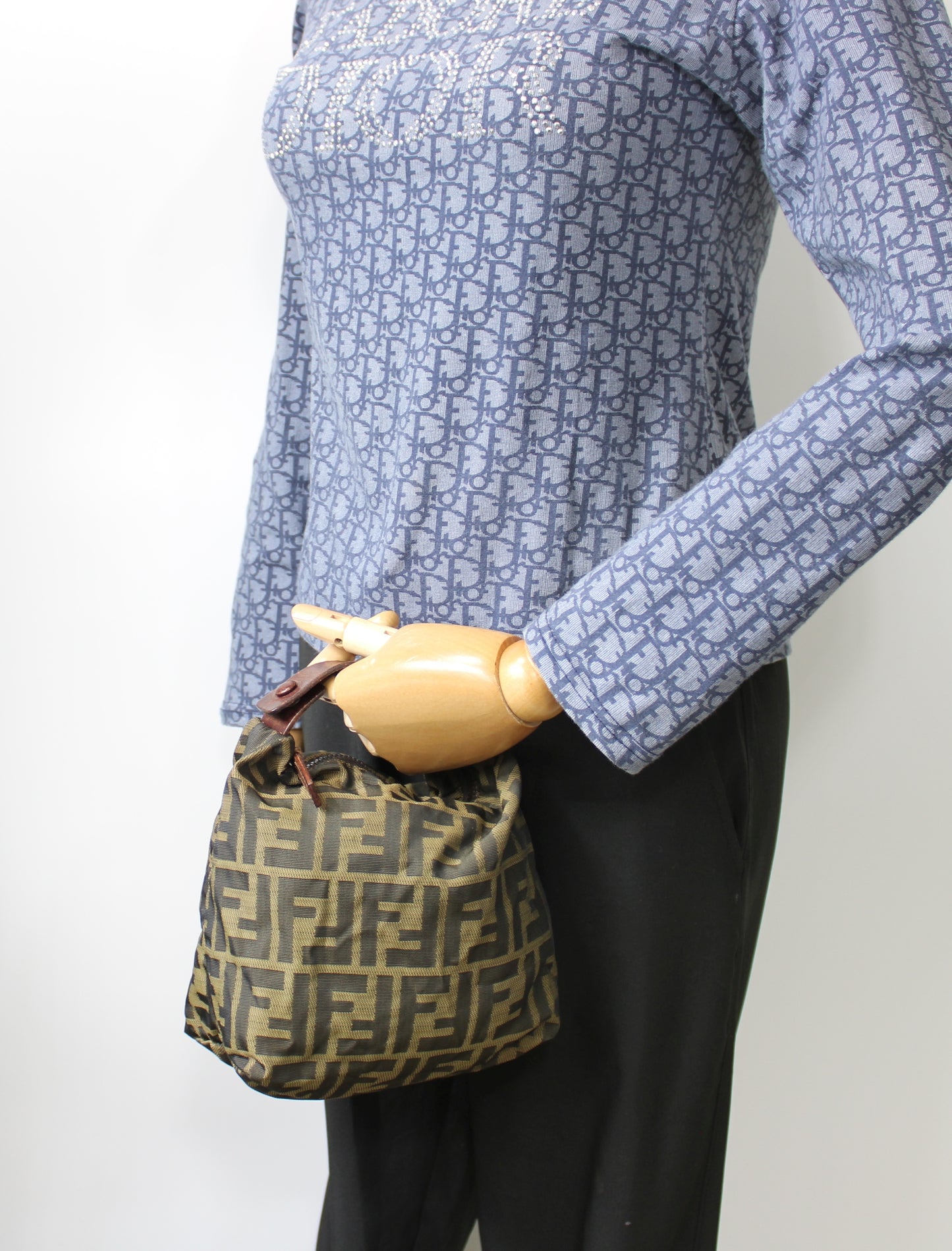 Fendi Brown Zucca Canvas Mini Handle Pouch