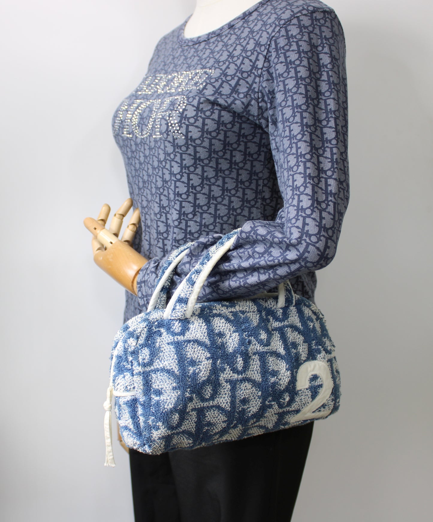 Christian Dior Blue Terry Cloth Number 2 Hand Bag