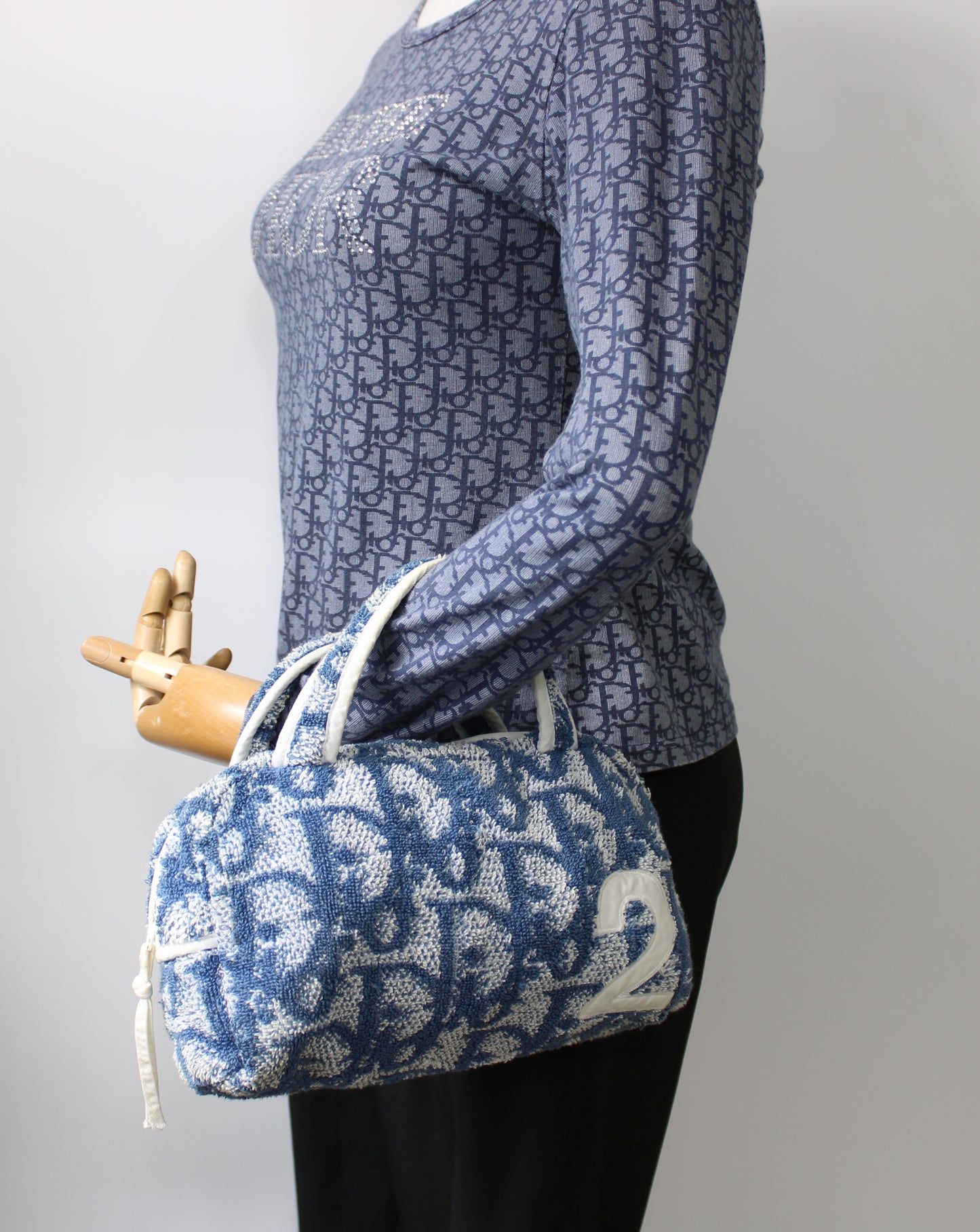 Christian Dior Blue Terry Cloth Number 2 Hand Bag
