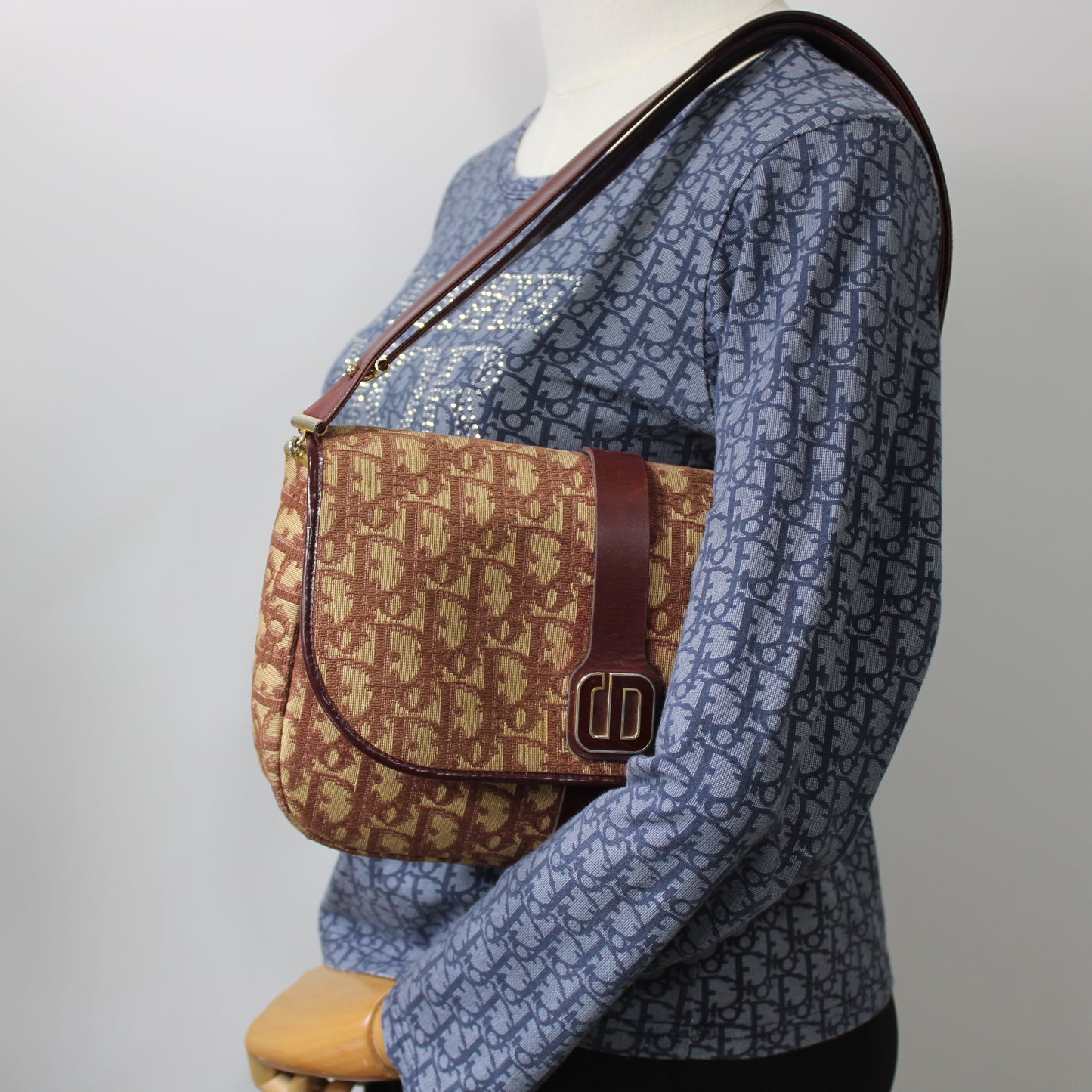 Christian Dior Burgundy Trotter Canvas Leather Shoulder Bag