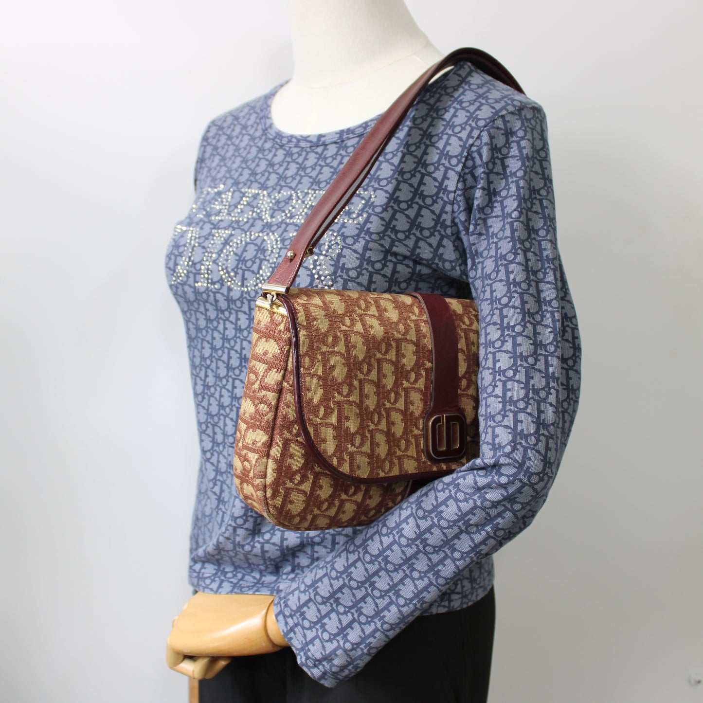 Christian Dior Burgundy Trotter Canvas Leather Shoulder Bag