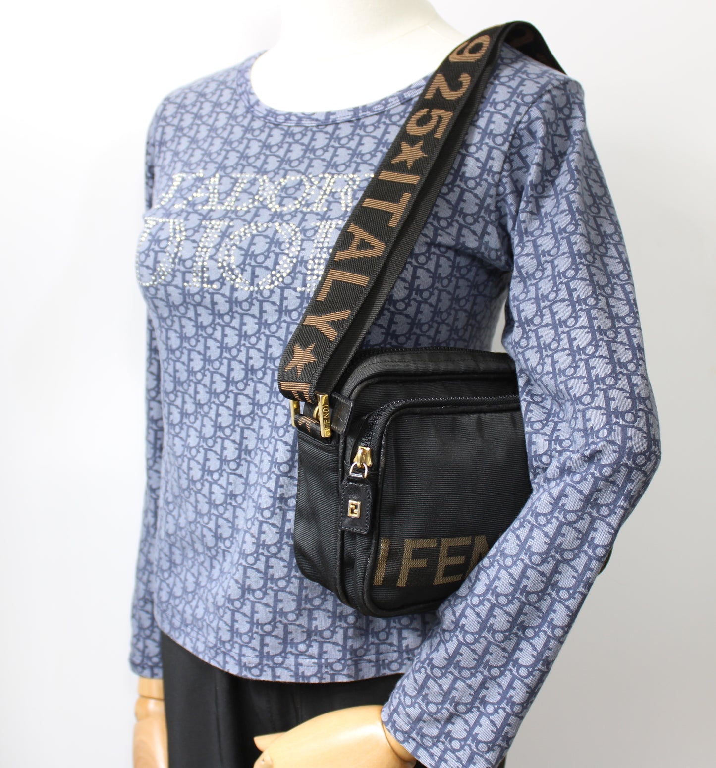 Fendi Roma Black 1925 Logo Crossbody Bag