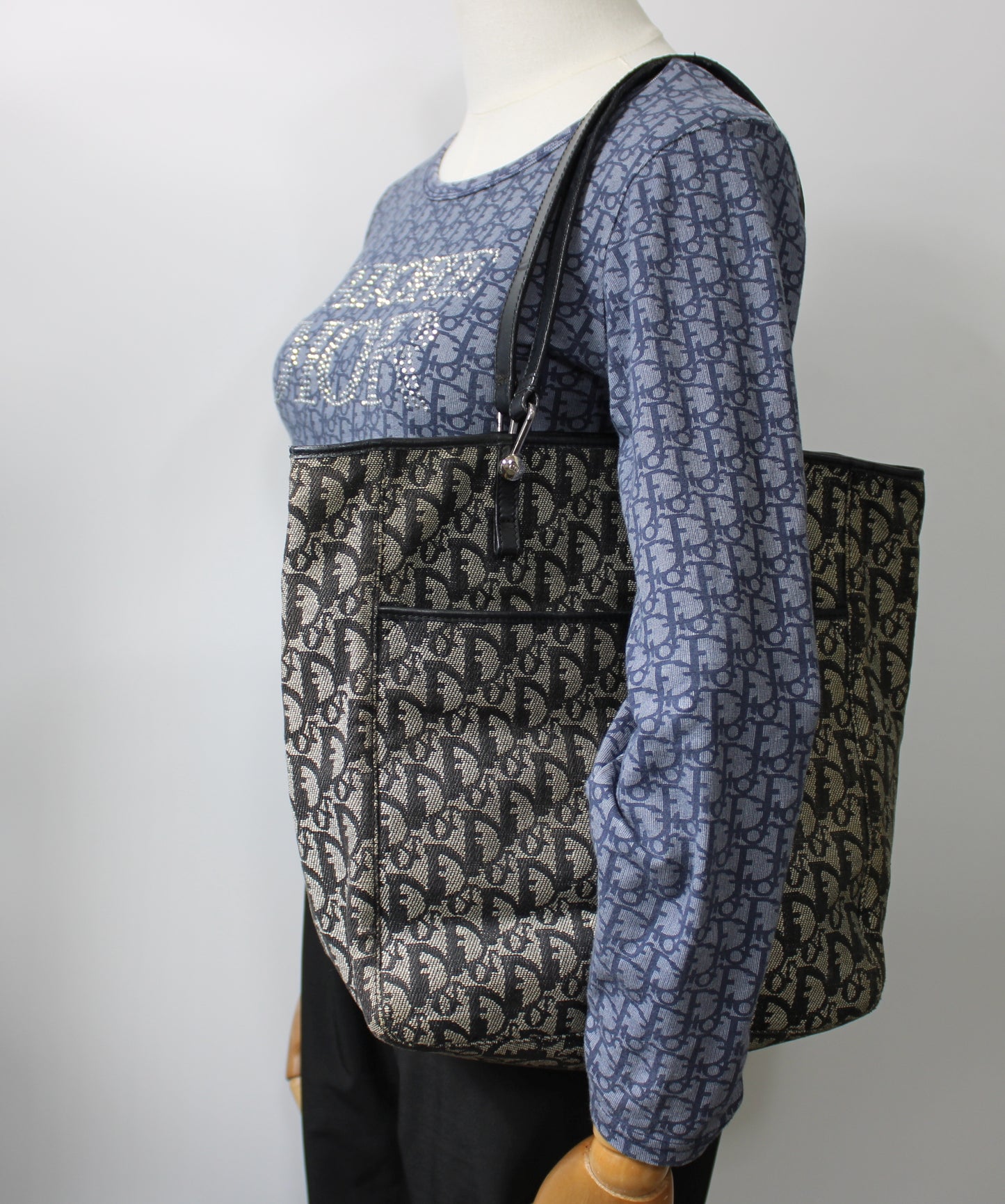 Christian Dior Navy Canvas Trotter Tote Bag