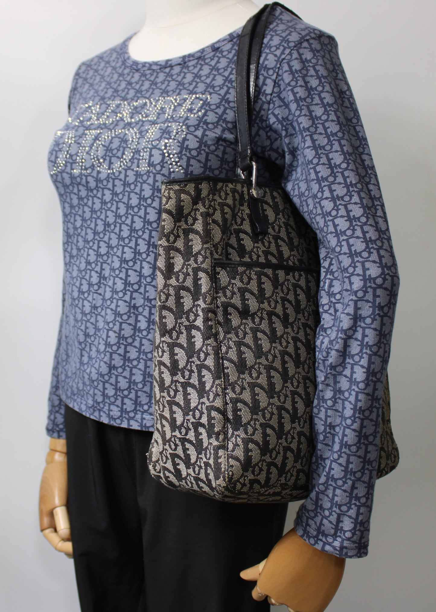 Christian Dior Navy Canvas Trotter Tote Bag