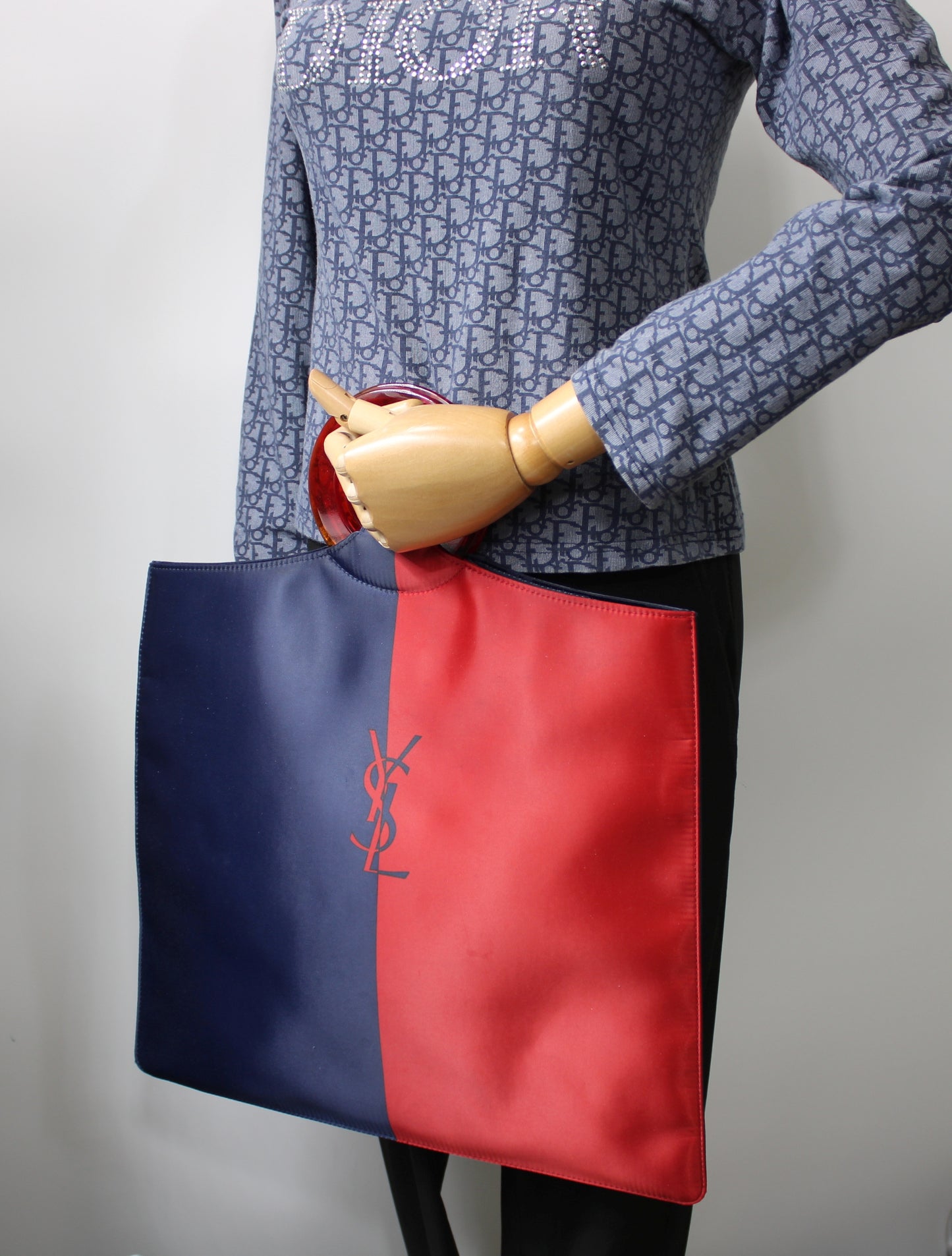 Yves Saint Laurent Red Blue Cloth Tote Bag